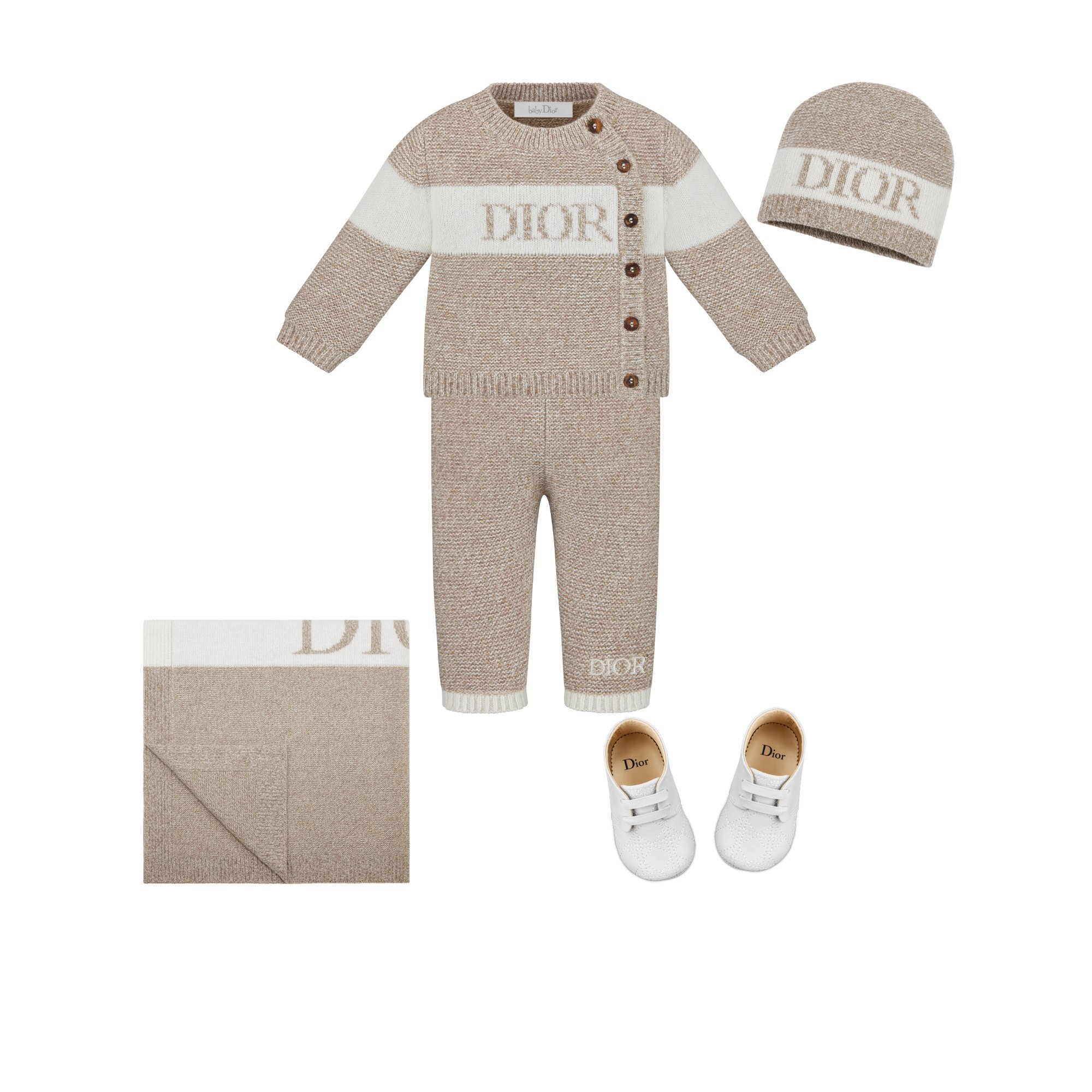 Blanket Heathered Beige and Ivory Wool and Cashmere Tricot Knit DIOR