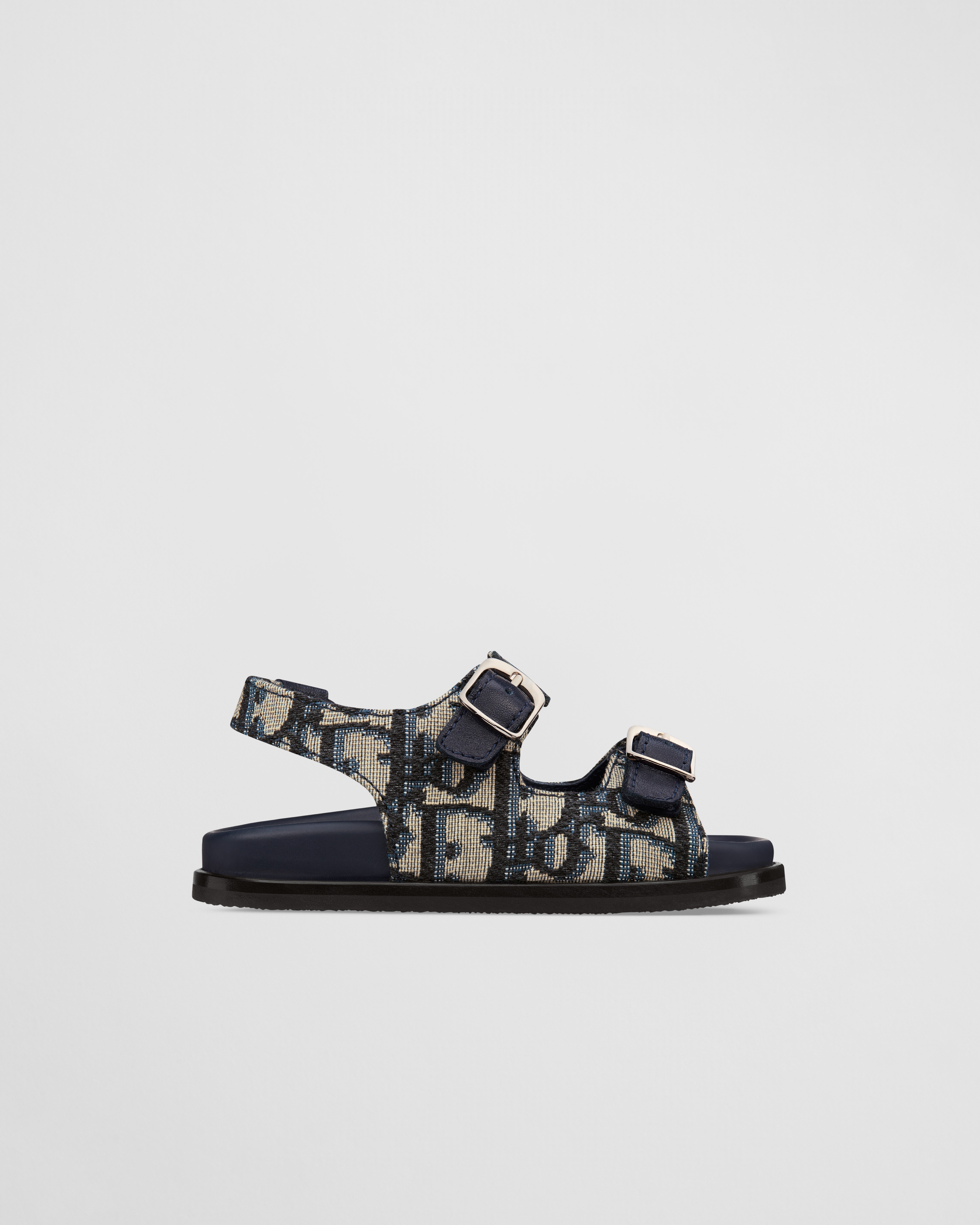 Baby Sandal Blue Calfskin and Beige and Black Dior Oblique Fabric E02