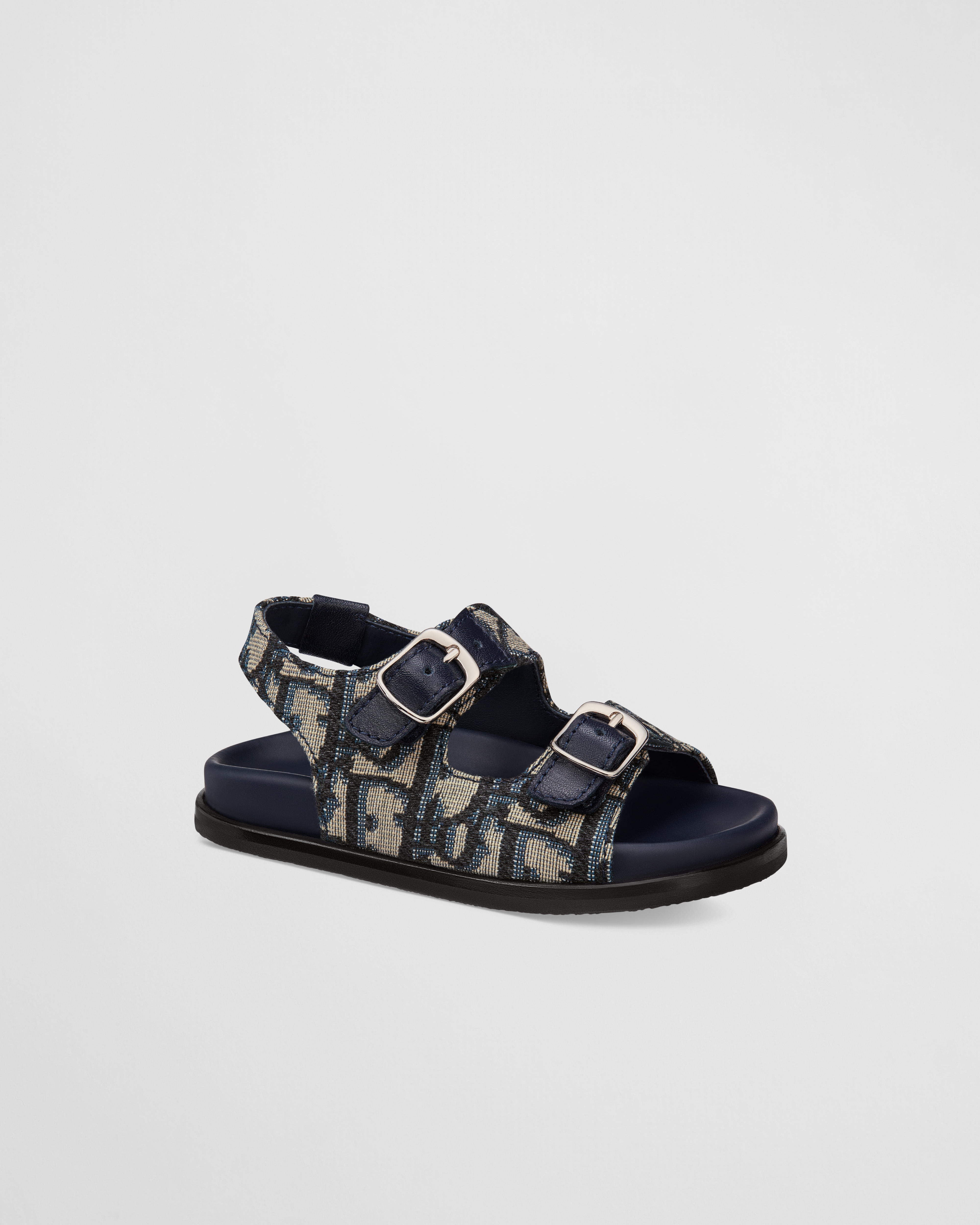 Baby Sandal Blue Calfskin and Beige and Black Dior Oblique Fabric E03