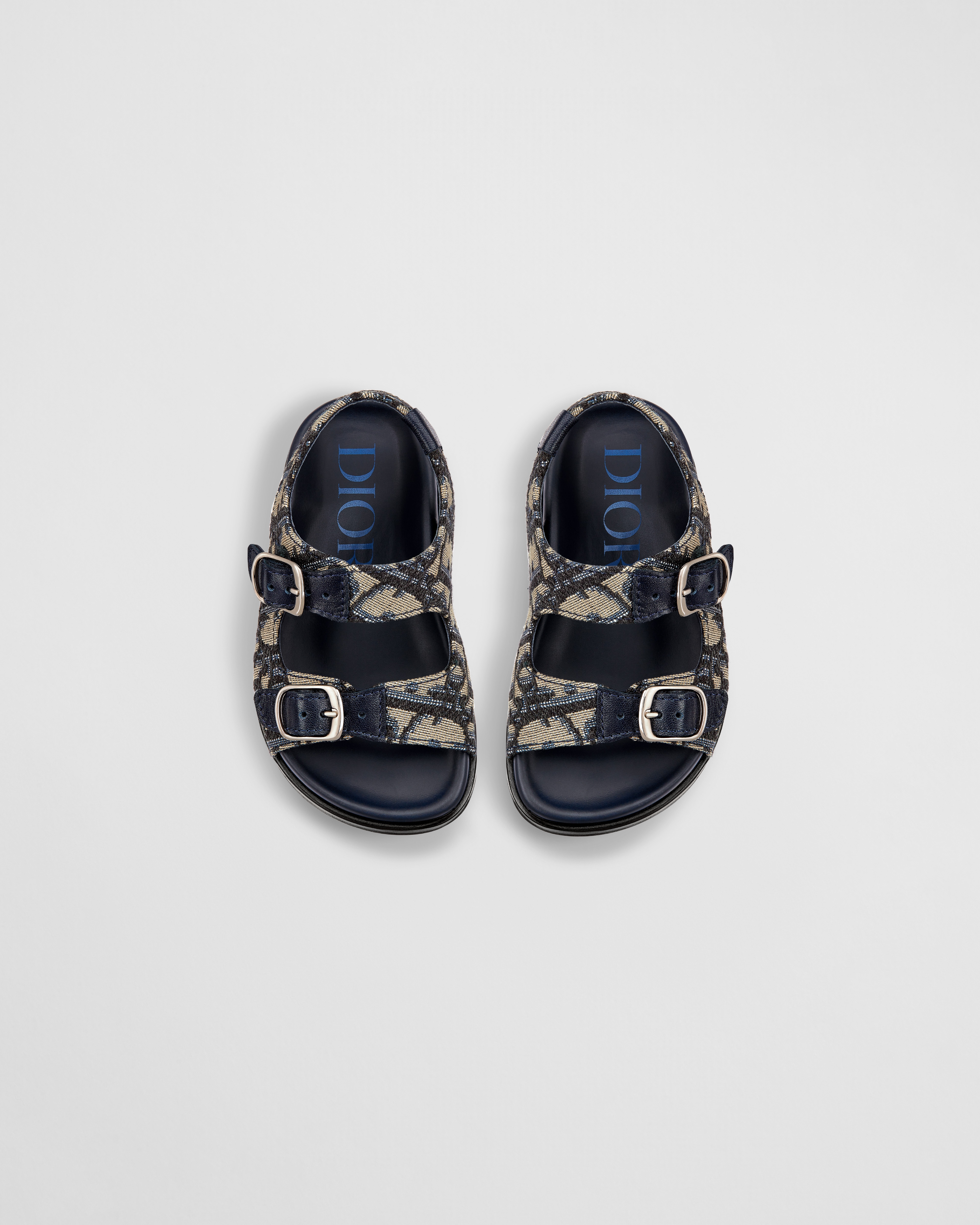 Baby Sandal Blue Calfskin and Beige and Black Dior Oblique Fabric E06
