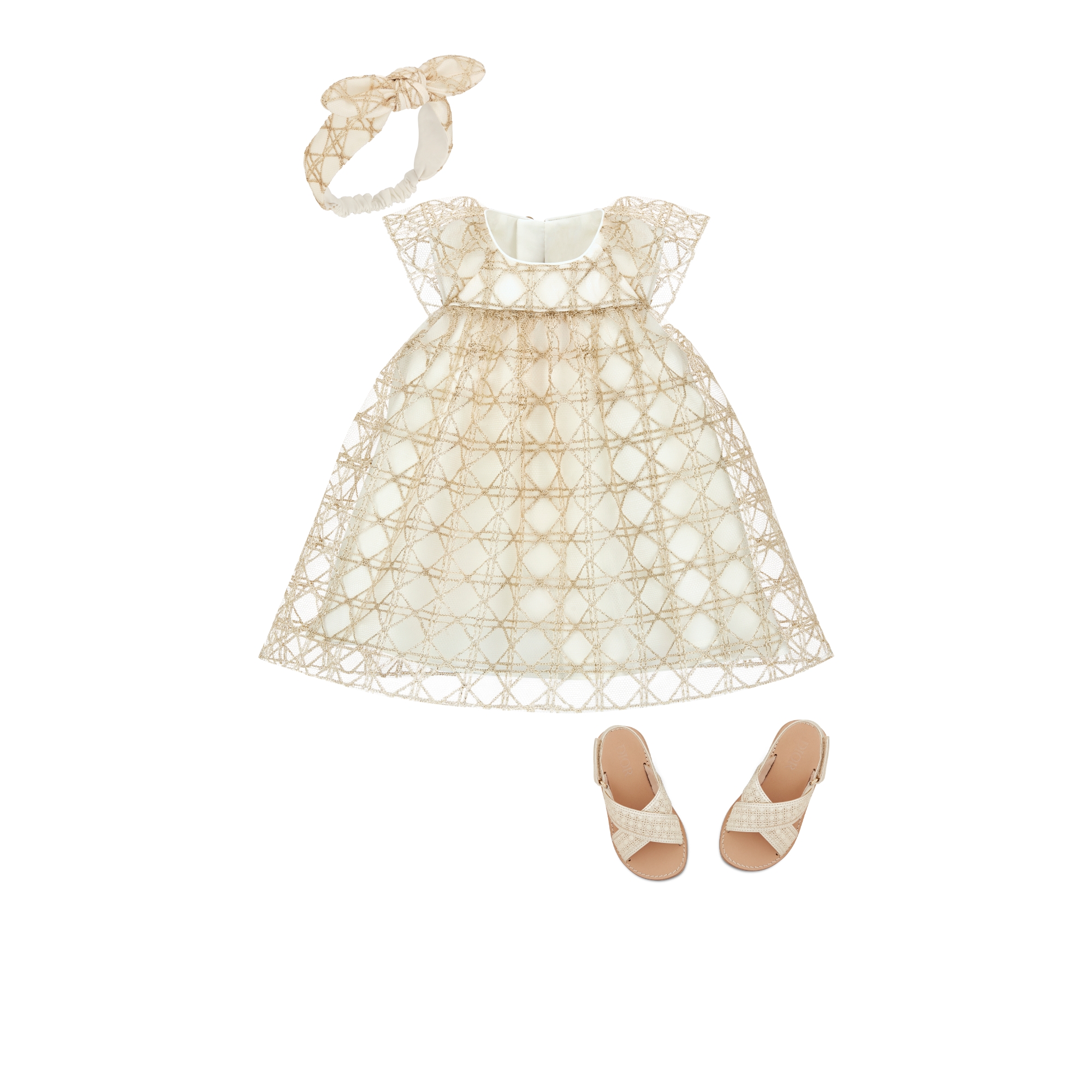 Haarband voor baby’s Goudkleurig kant met Cannage-motief E12