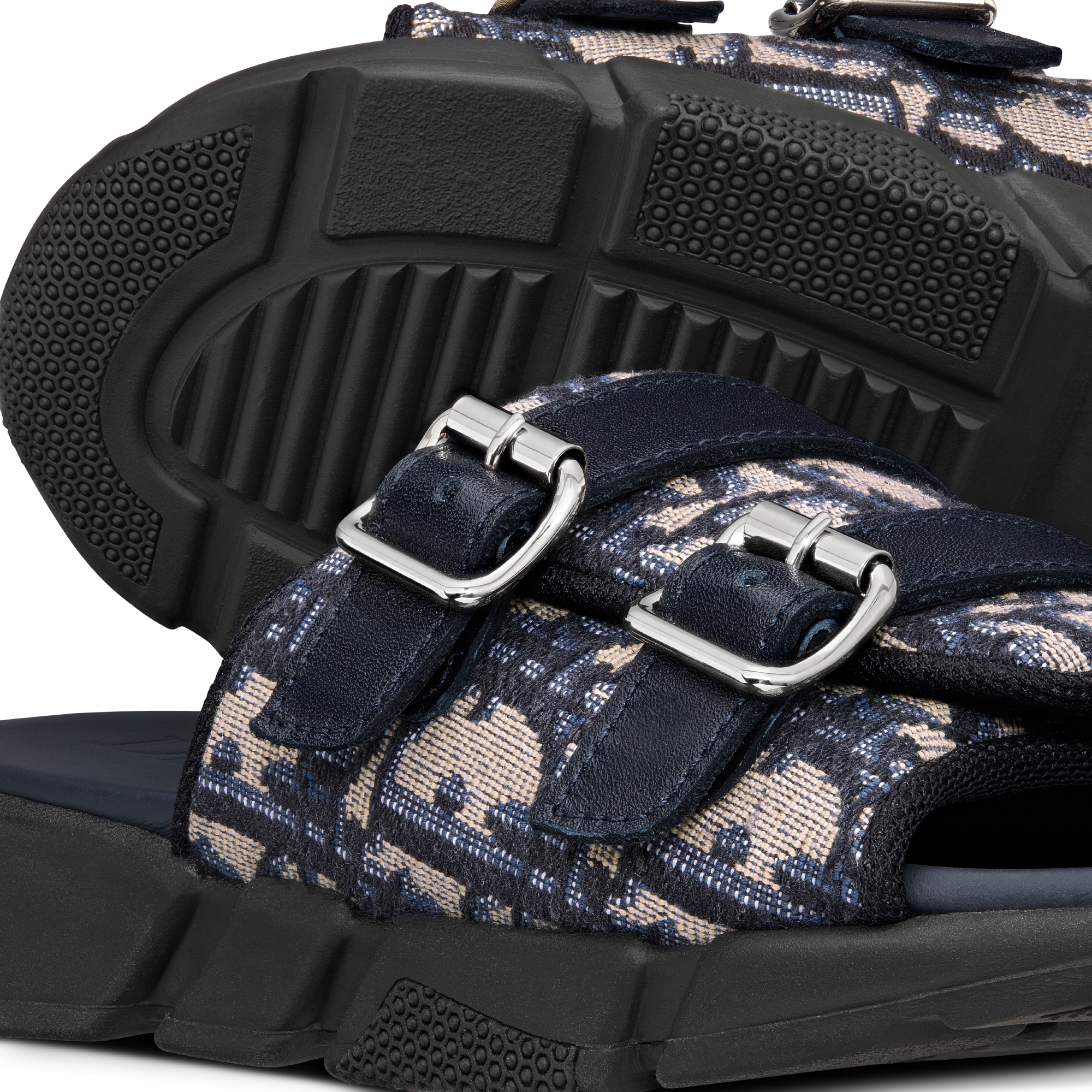 Sandale enfant Toile jacquard technique Dior Oblique beige et noir E09