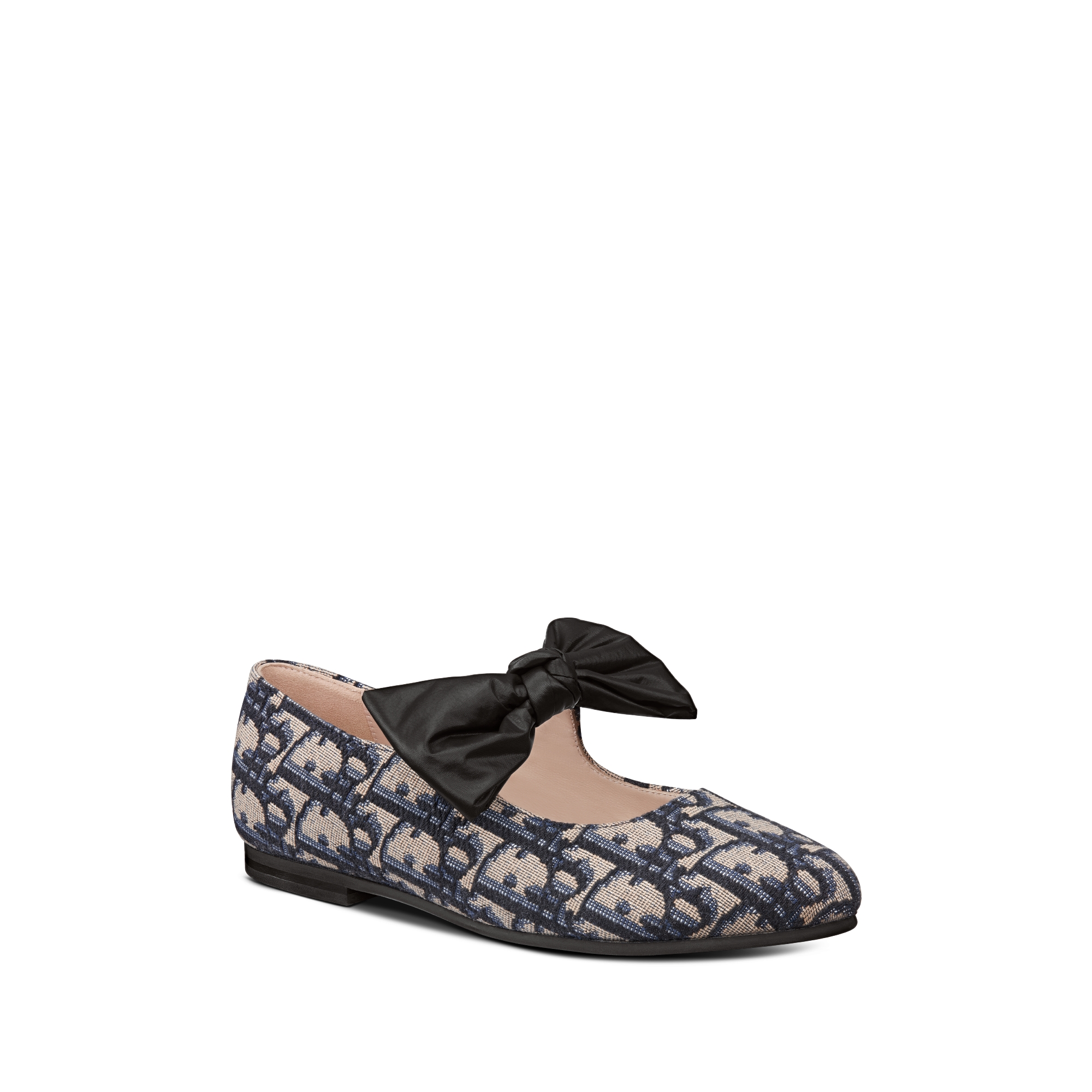 Ballerine enfant Toile jacquard de coton Dior Oblique beige et noir E03