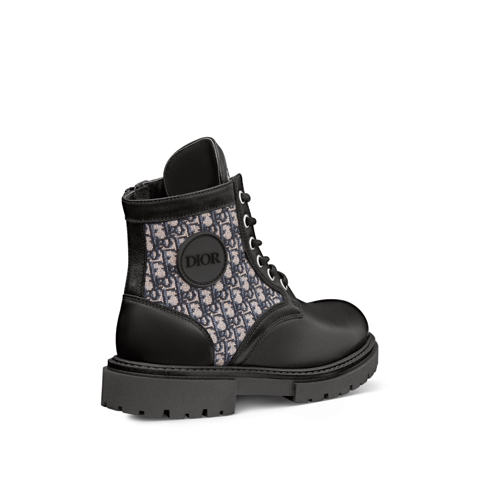 Kids' Dior Explorer Ankle Boot Black Smooth Calfskin with Beige and Black Dior Oblique Jacquard E05