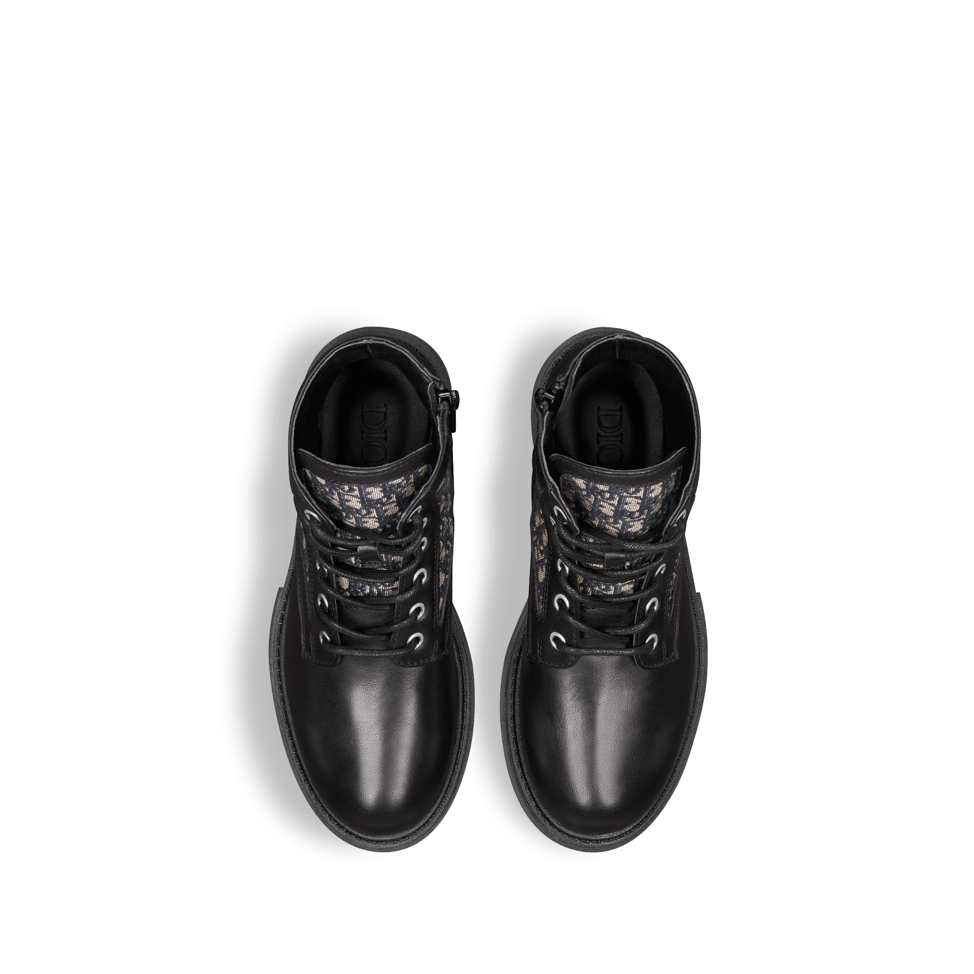 Kids' Dior Explorer Ankle Boot Black Smooth Calfskin with Beige and Black Dior Oblique Jacquard E06