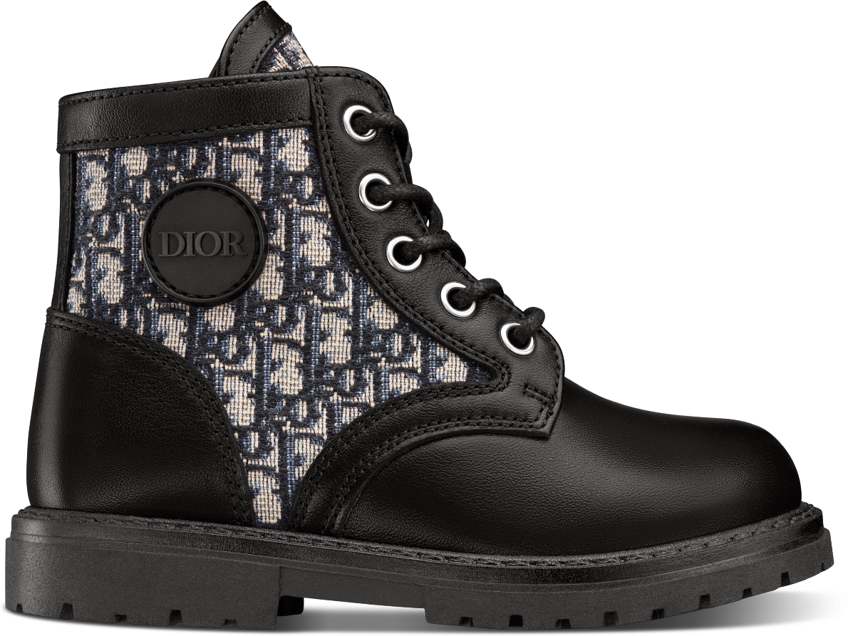 Baby Dior Explorer Ankle Boot Black Smooth Calfskin With Beige And 