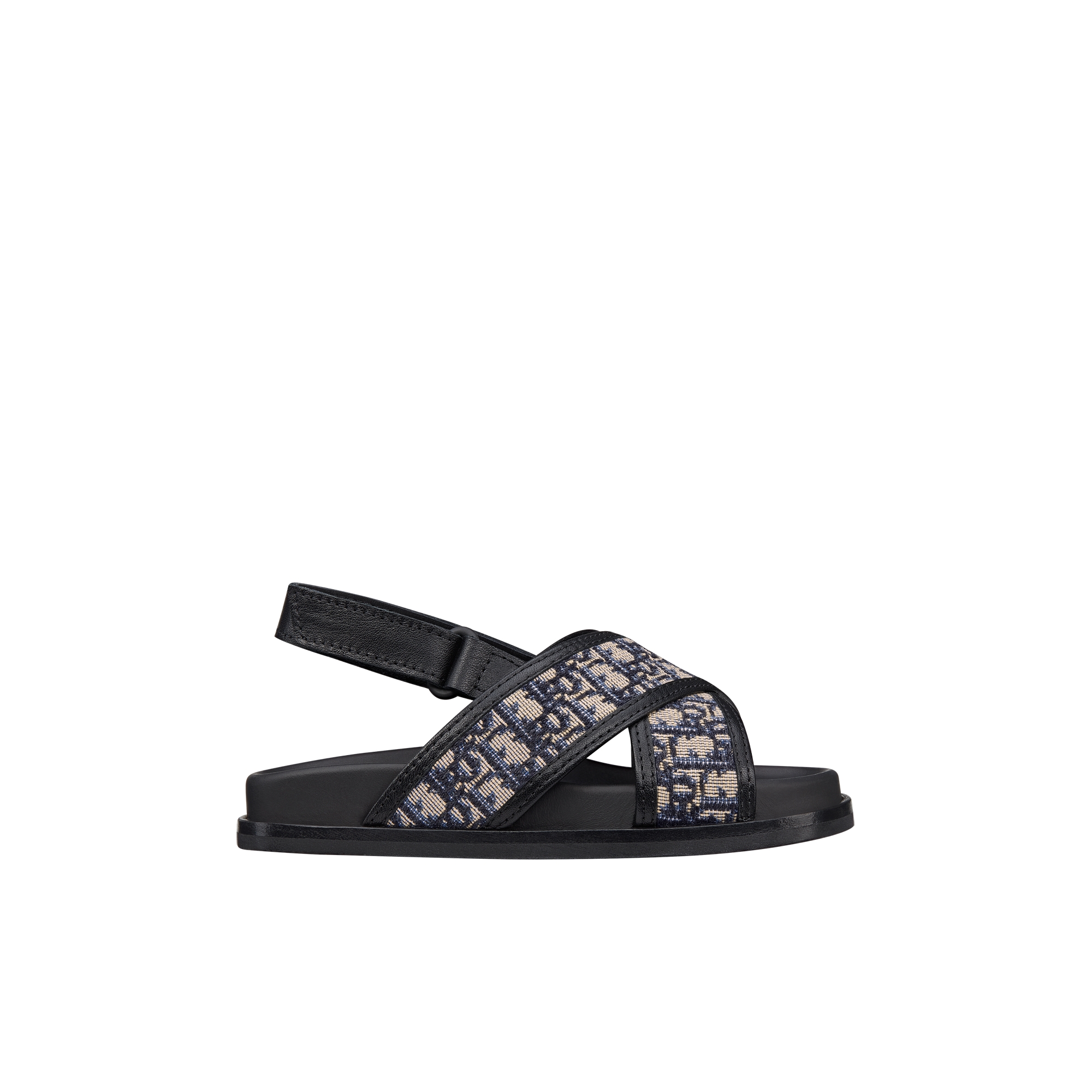 Baby Sandal Black Calfskin and Beige and Black Dior Oblique Fabric E02