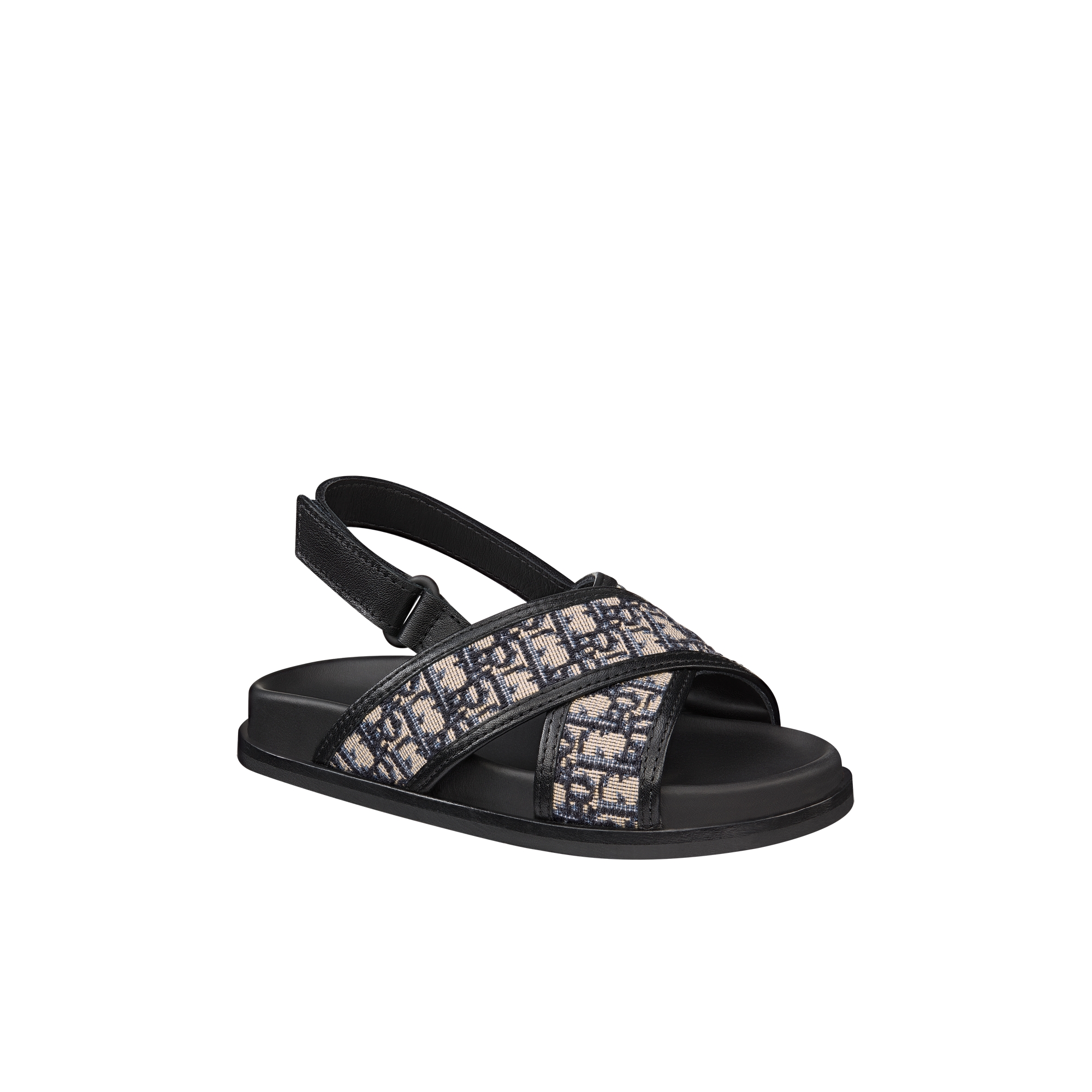 Baby Sandal Black Calfskin and Beige and Black Dior Oblique Fabric E03