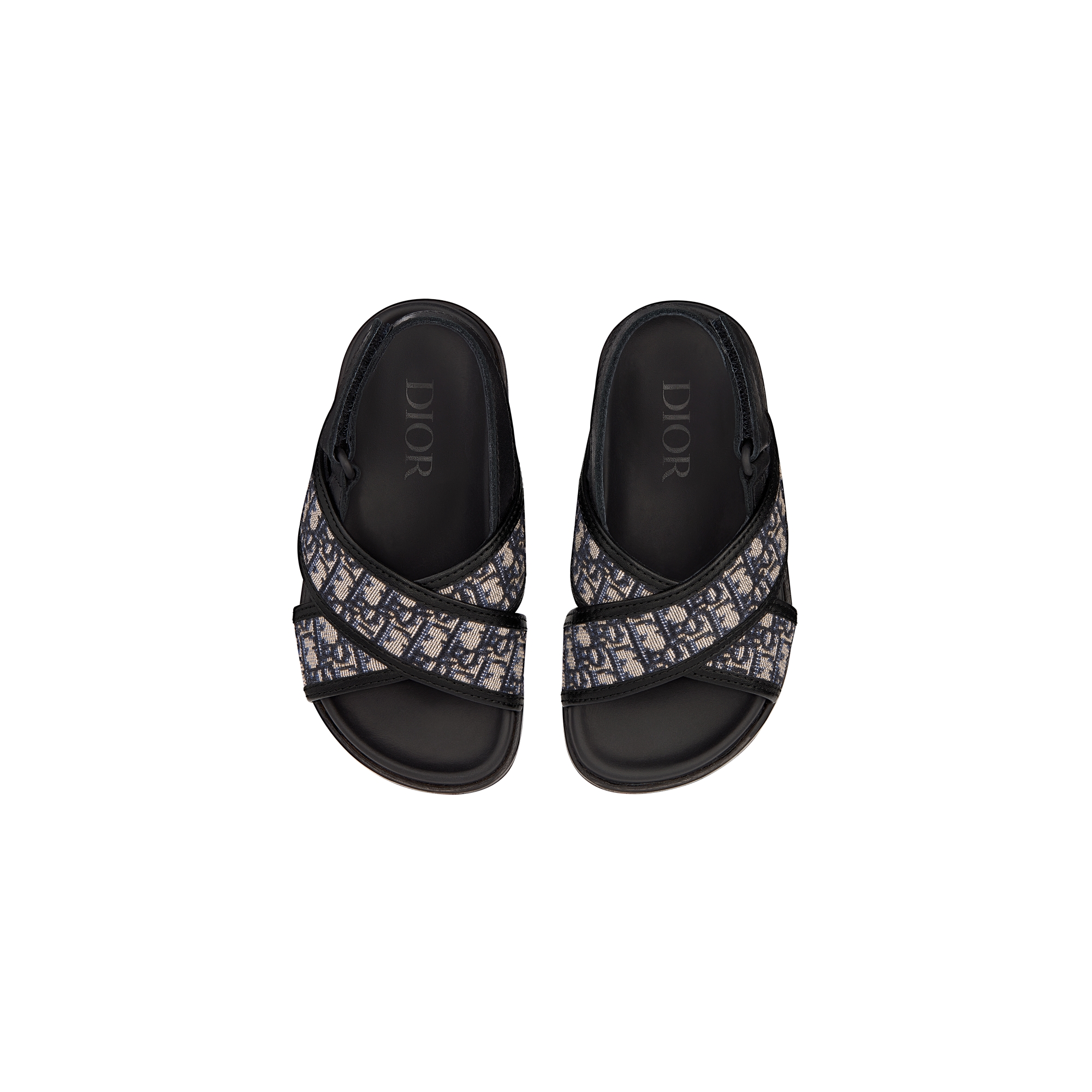 Baby Sandal Black Calfskin and Beige and Black Dior Oblique Fabric E06
