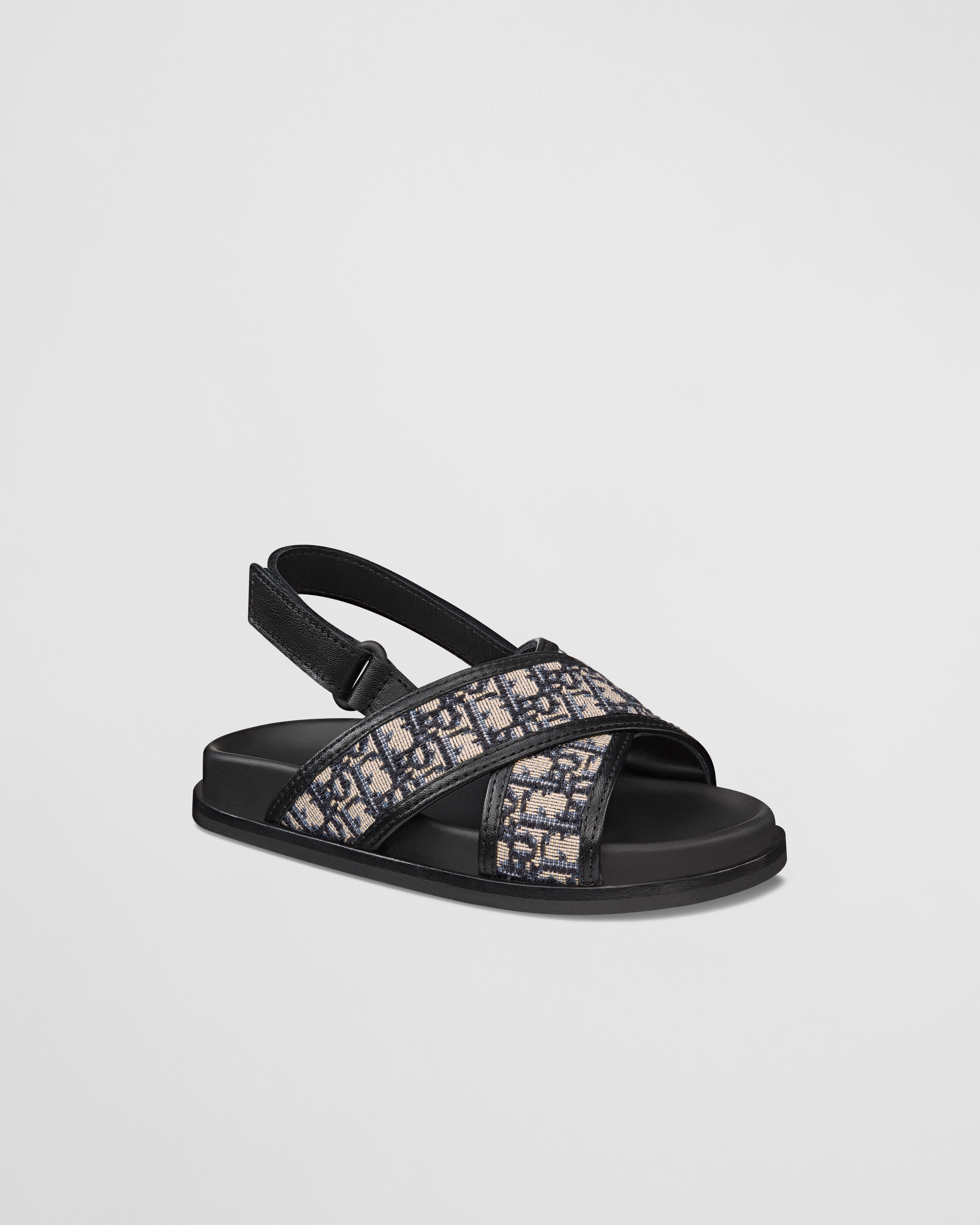 Baby Sandal Black Calfskin and Beige and Black Dior Oblique Fabric E03