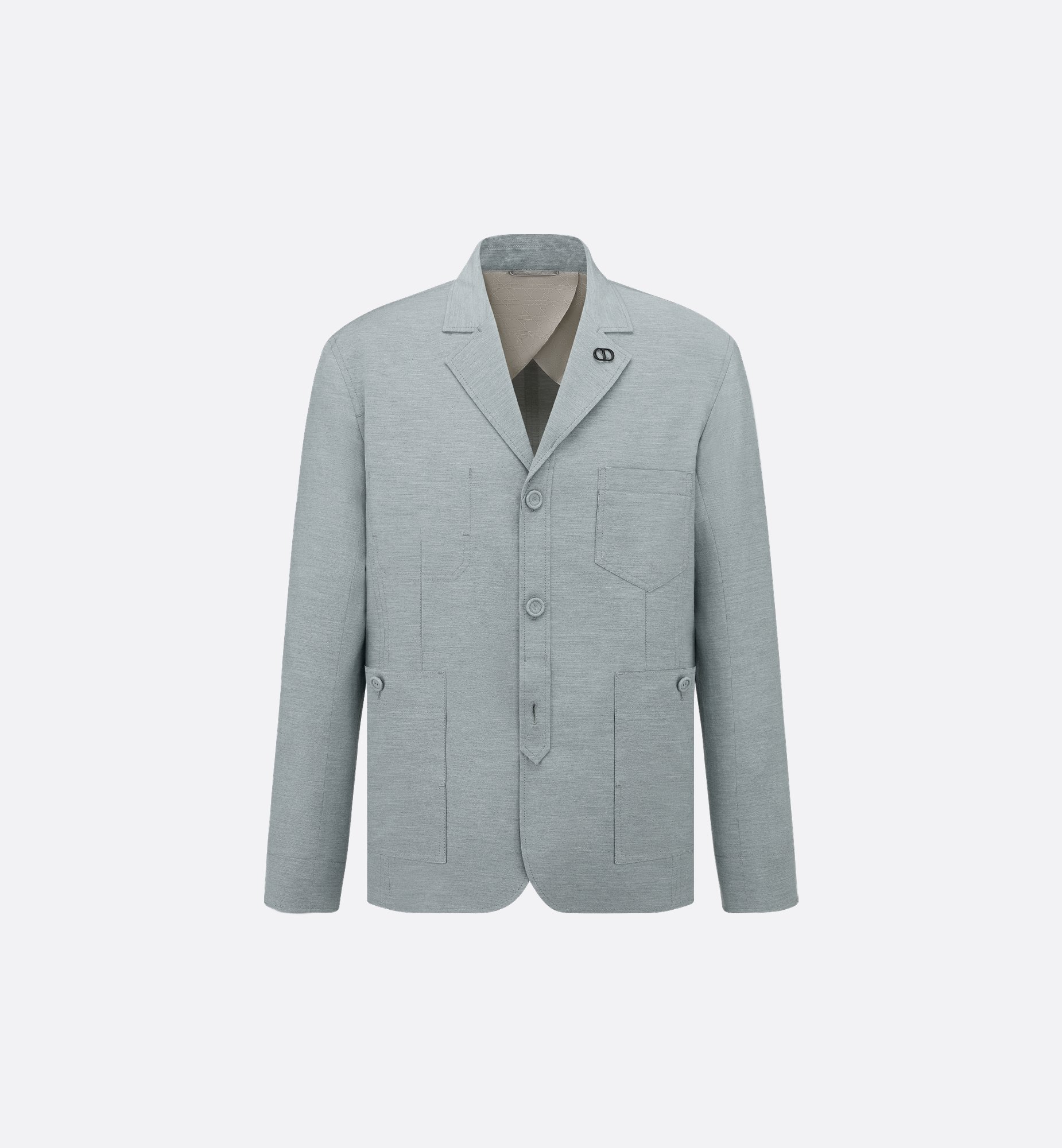 Double-Breasted Jacket with Buttoned Strap Gray Slub Cotton Double-Breasted Jacket with Buttoned Strap Gray Slub Cotton