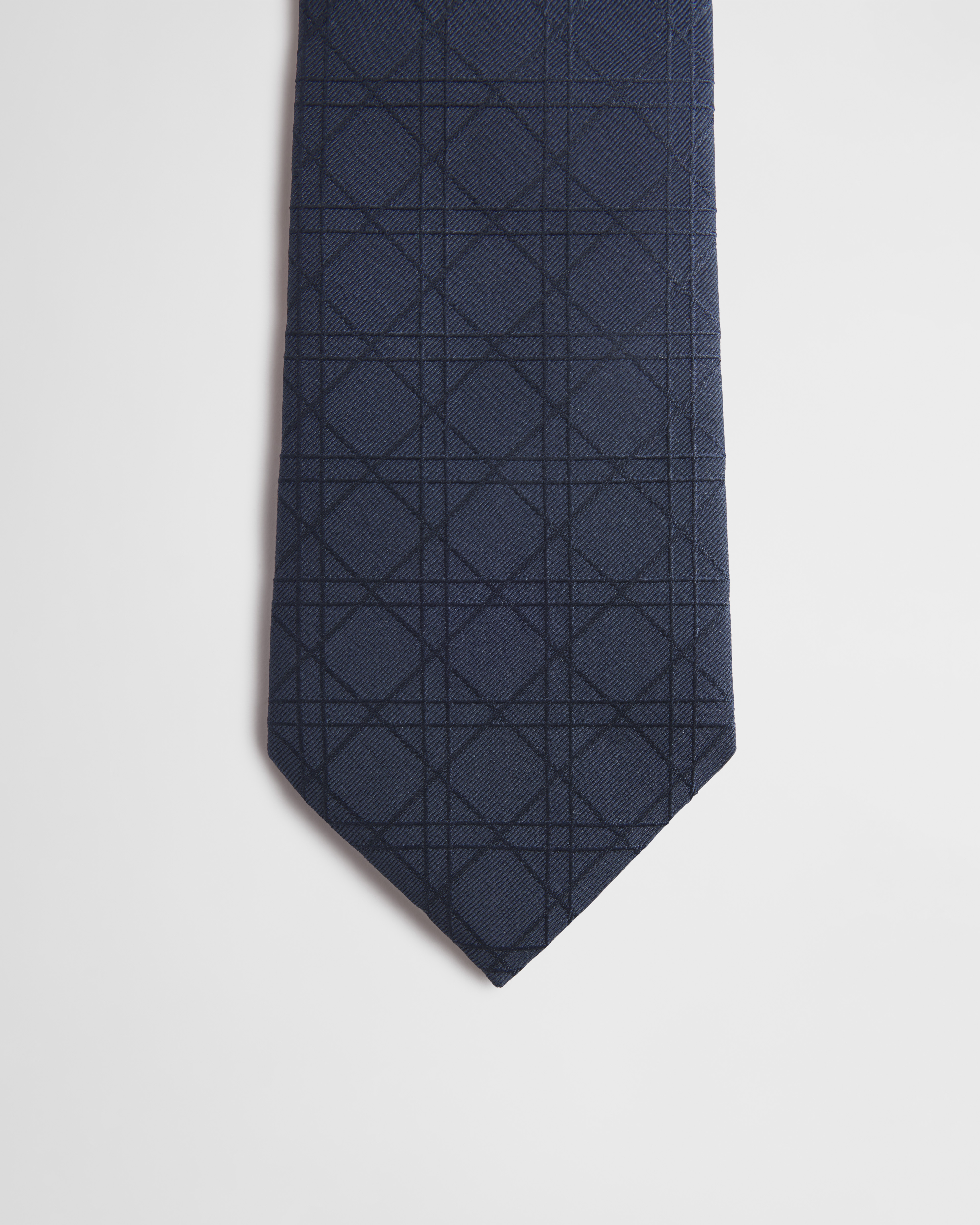 Cannage Tie Navy Blue Silk E09