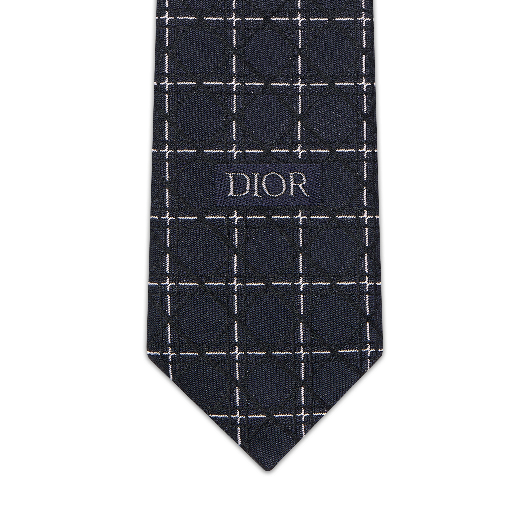 Cannage Tie Navy Blue and White Silk E09