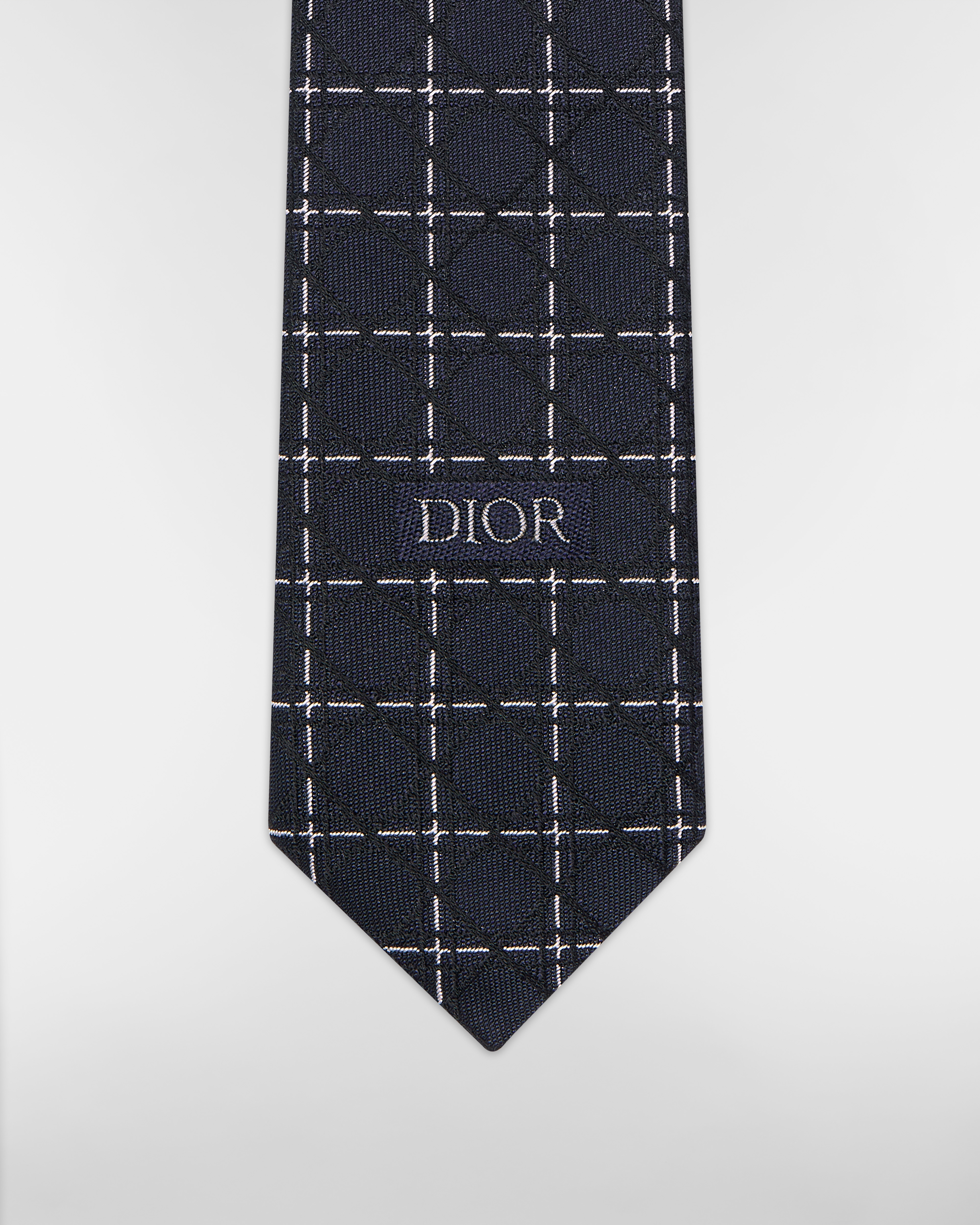 Cannage Tie Navy Blue and White Silk E09