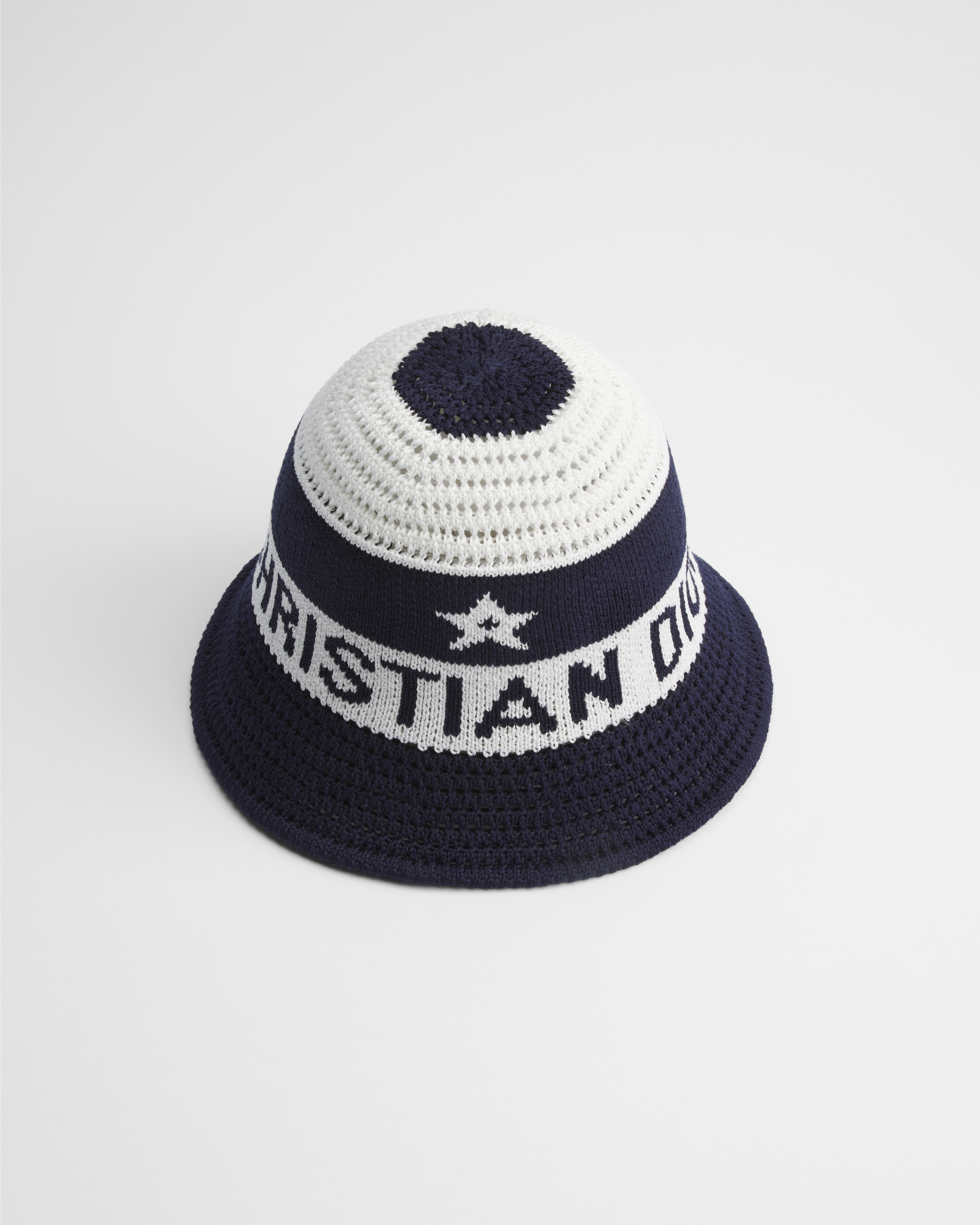 D-Tulipe Cloche Blue and White Cotton Knit Blend E06