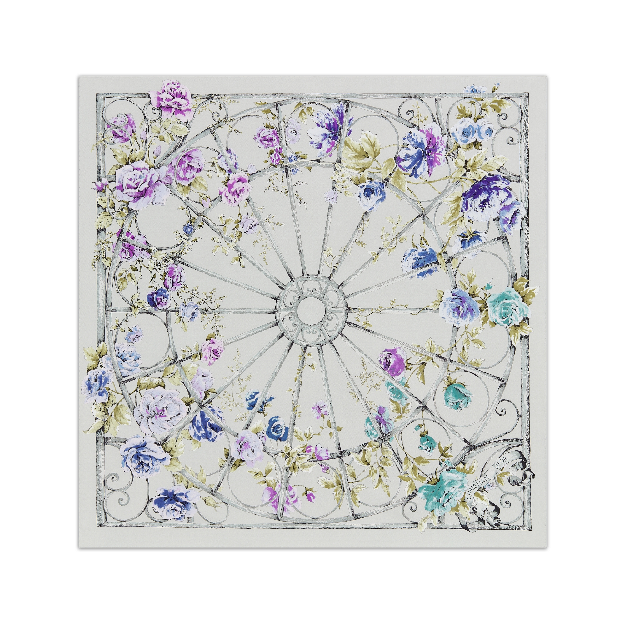 Dior Granville 90 Square Scarf Pale Pink Multicolor Silk