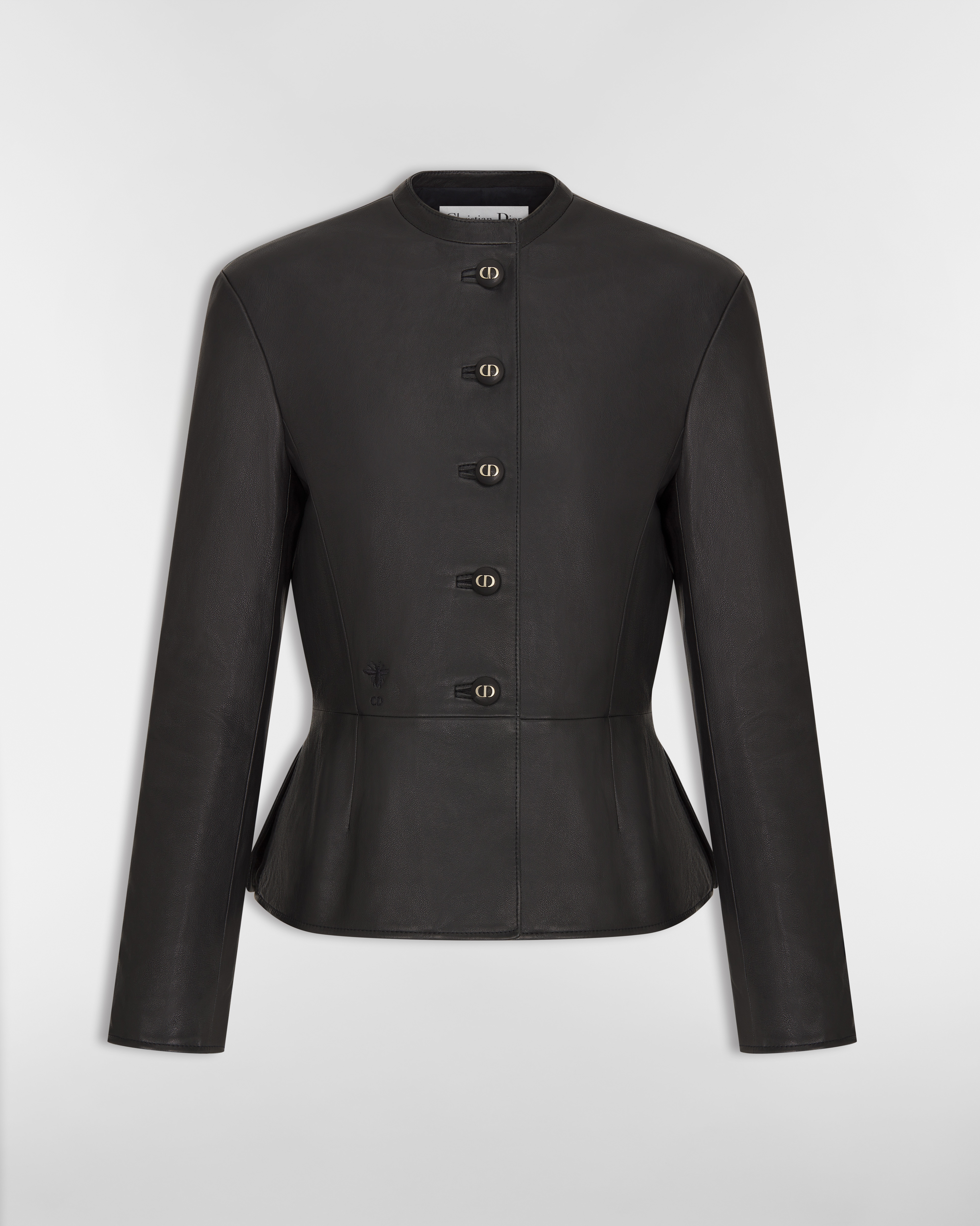 Taillierte Jacke Glattes Lammleder in Schwarz E01