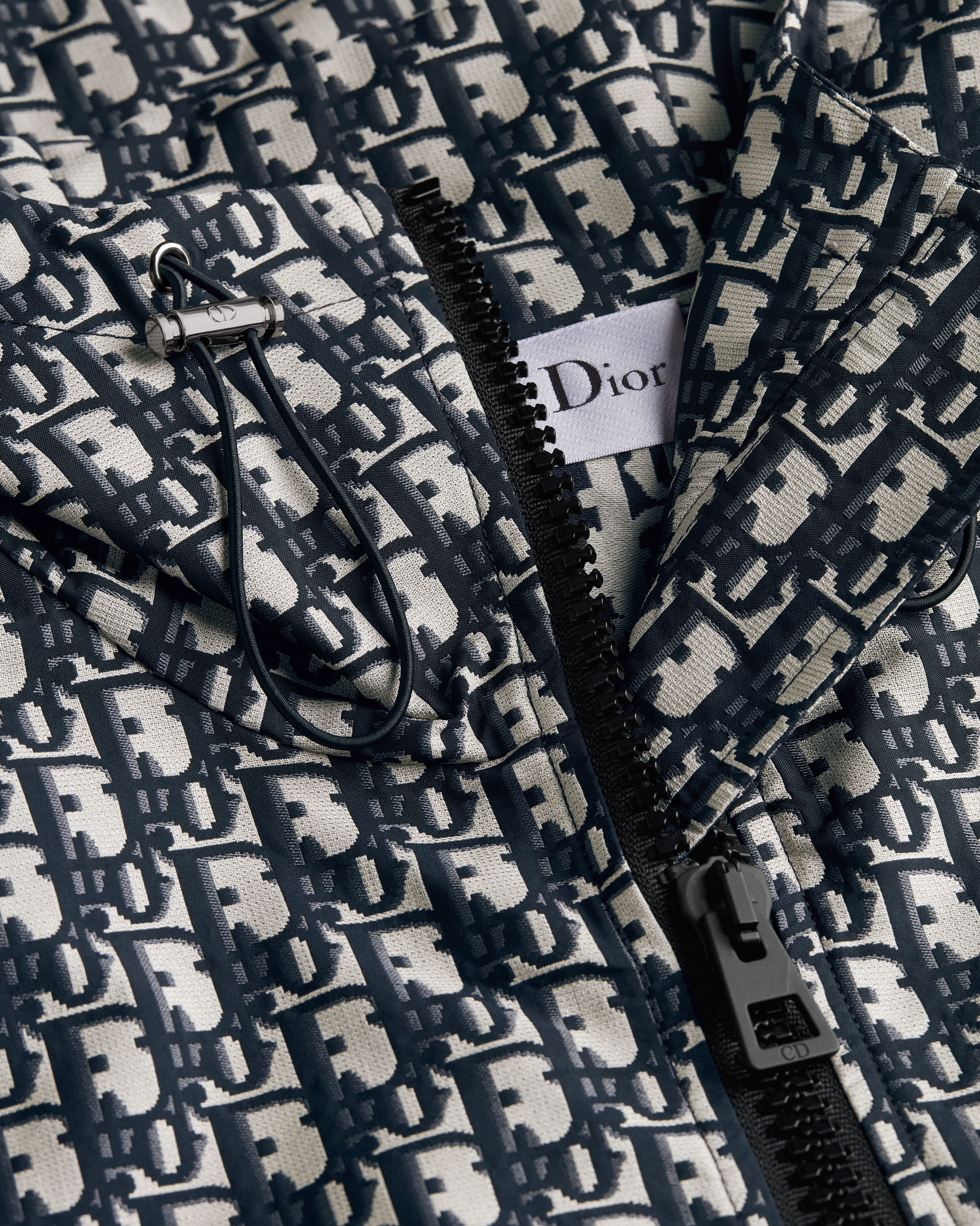 Hooded Jacket Blue Jacquard Technical Taffeta with Dior Oblique Motif E09