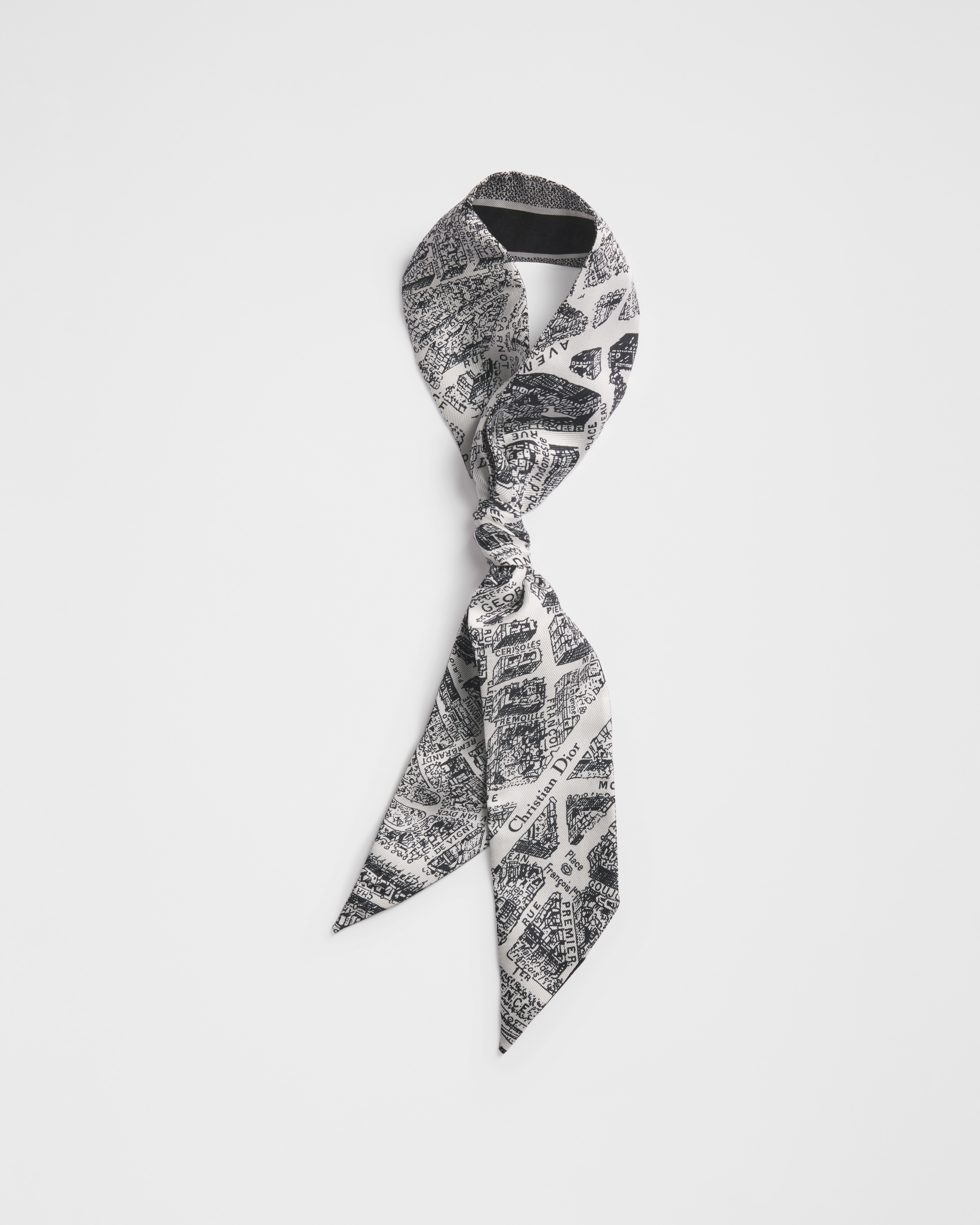 Plan de Paris Mitzah Scarf White and Black Silk Twill E11