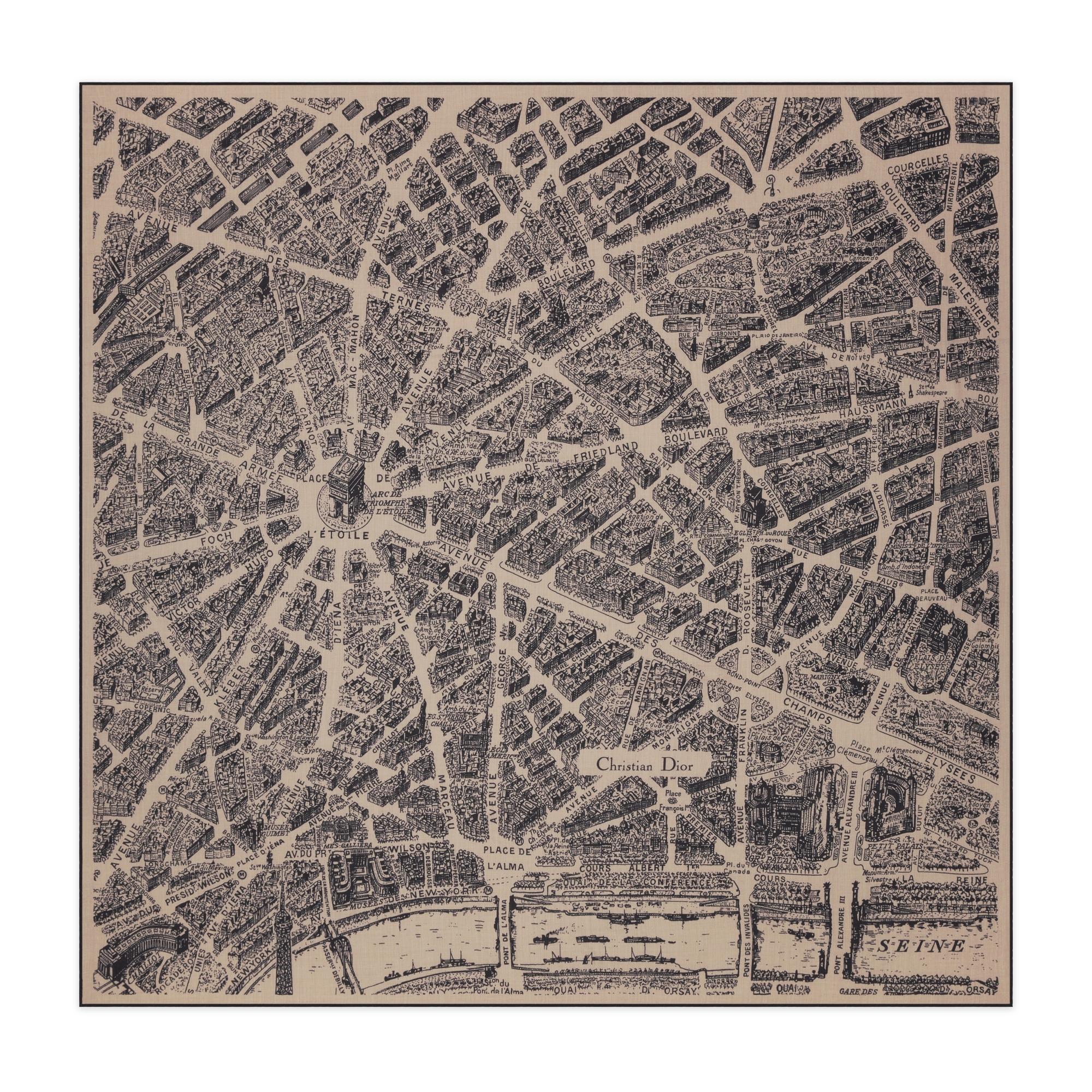 Plan de Paris Shawl Beige and Black Cashmere E01