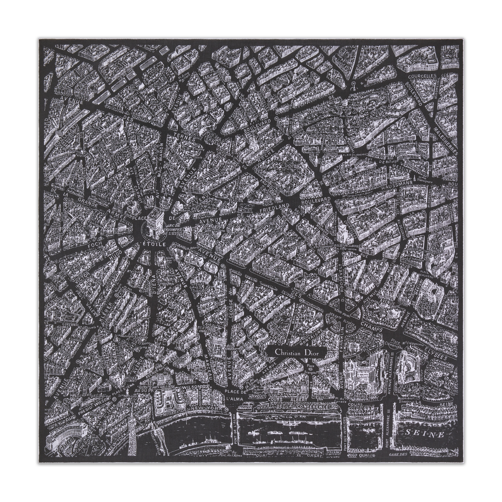 Plan de Paris Shawl Black and White Cashmere E01