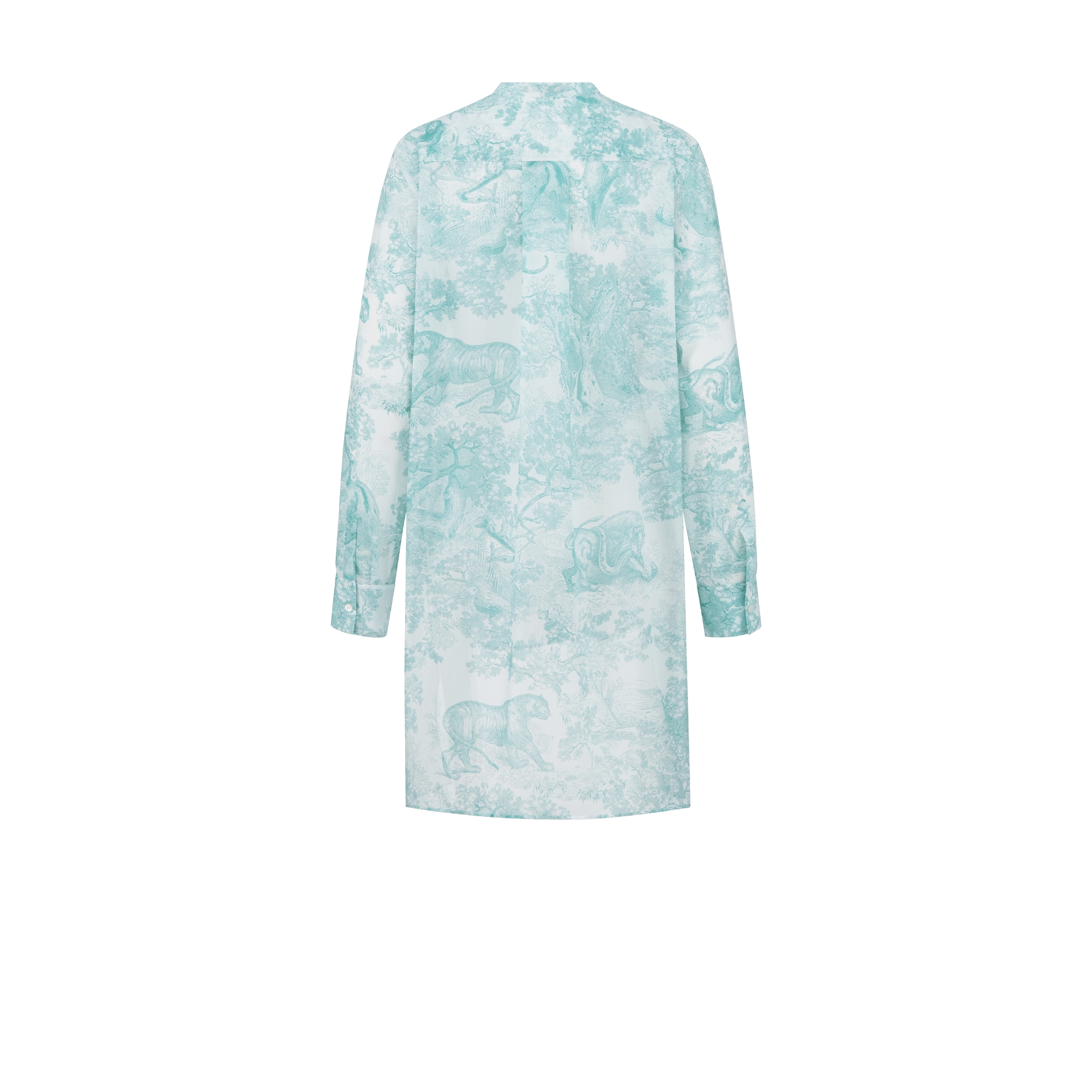 Dioriviera Long Blouse White Cotton Muslin with Lily of the Valley Green Toile de Jouy Sauvage Motif E08