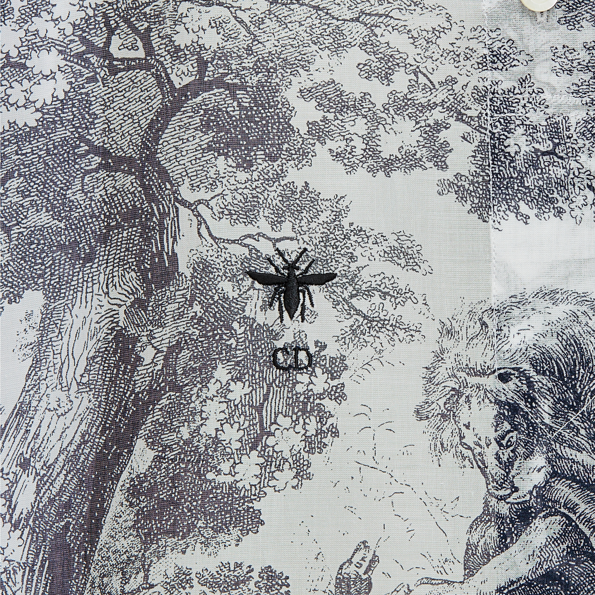 Dioriviera Long Blouse White and Navy Blue Toile de Jouy Sauvage Cotton Muslin E09