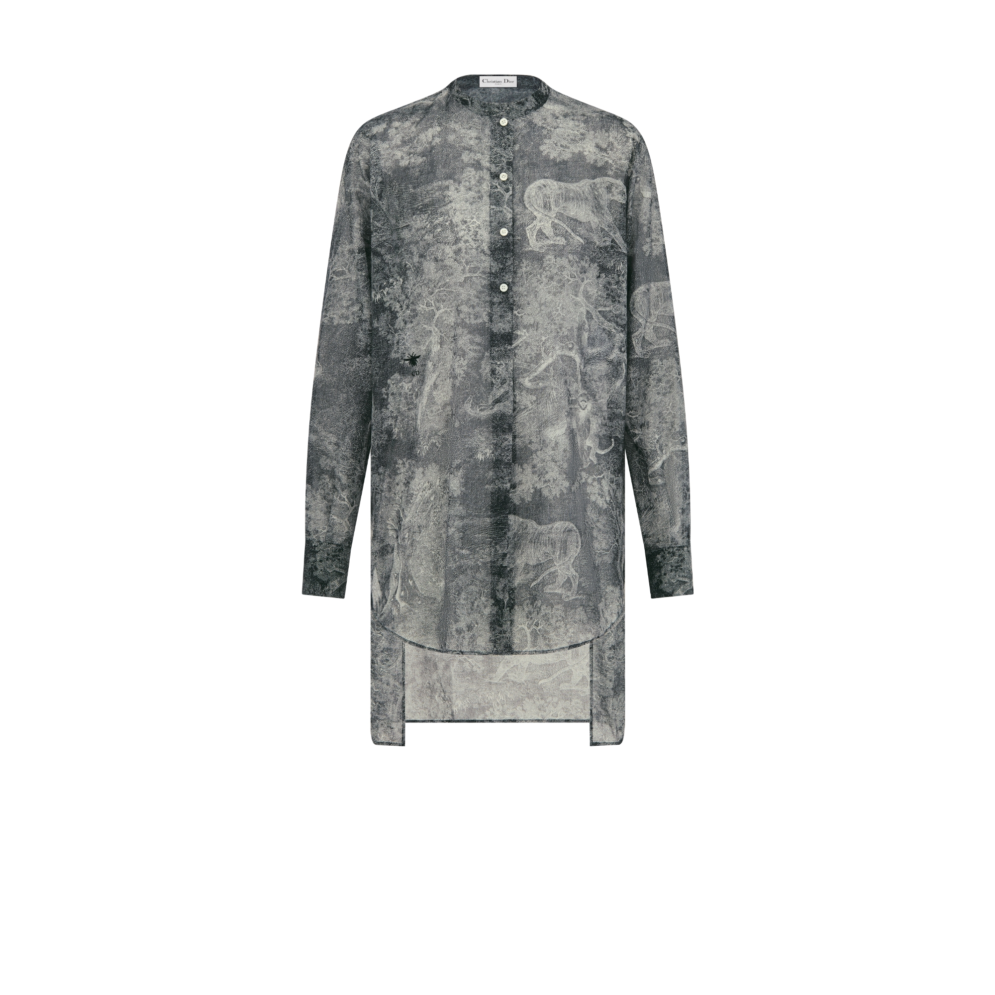 Dioriviera Long Blouse Deep Blue and White Cotton Muslin with Toile de Jouy Sauvage Motif E01