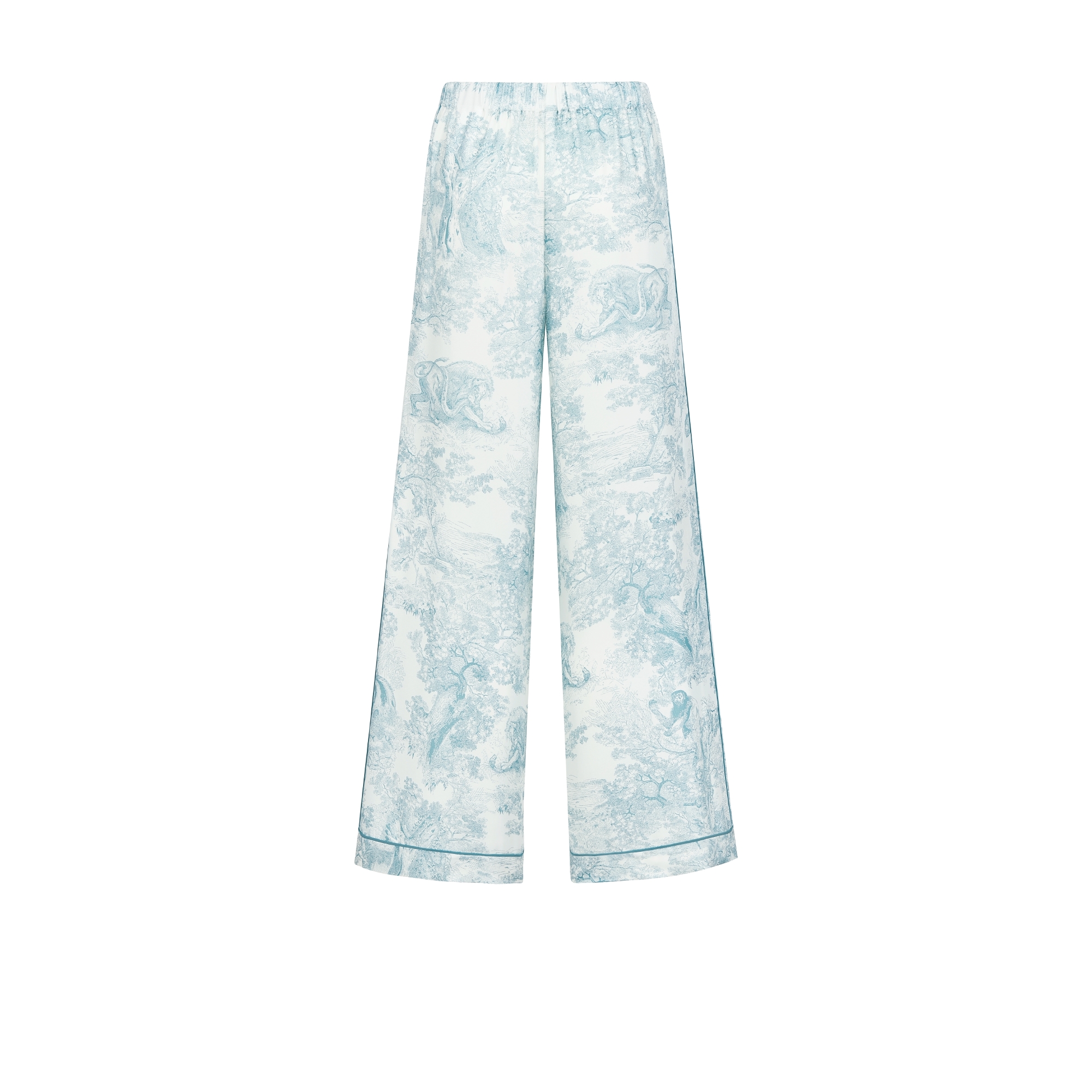 Dioriviera Pants White and Lily of the Valley Green Toile de Jouy Sauvage Silk Twill E08