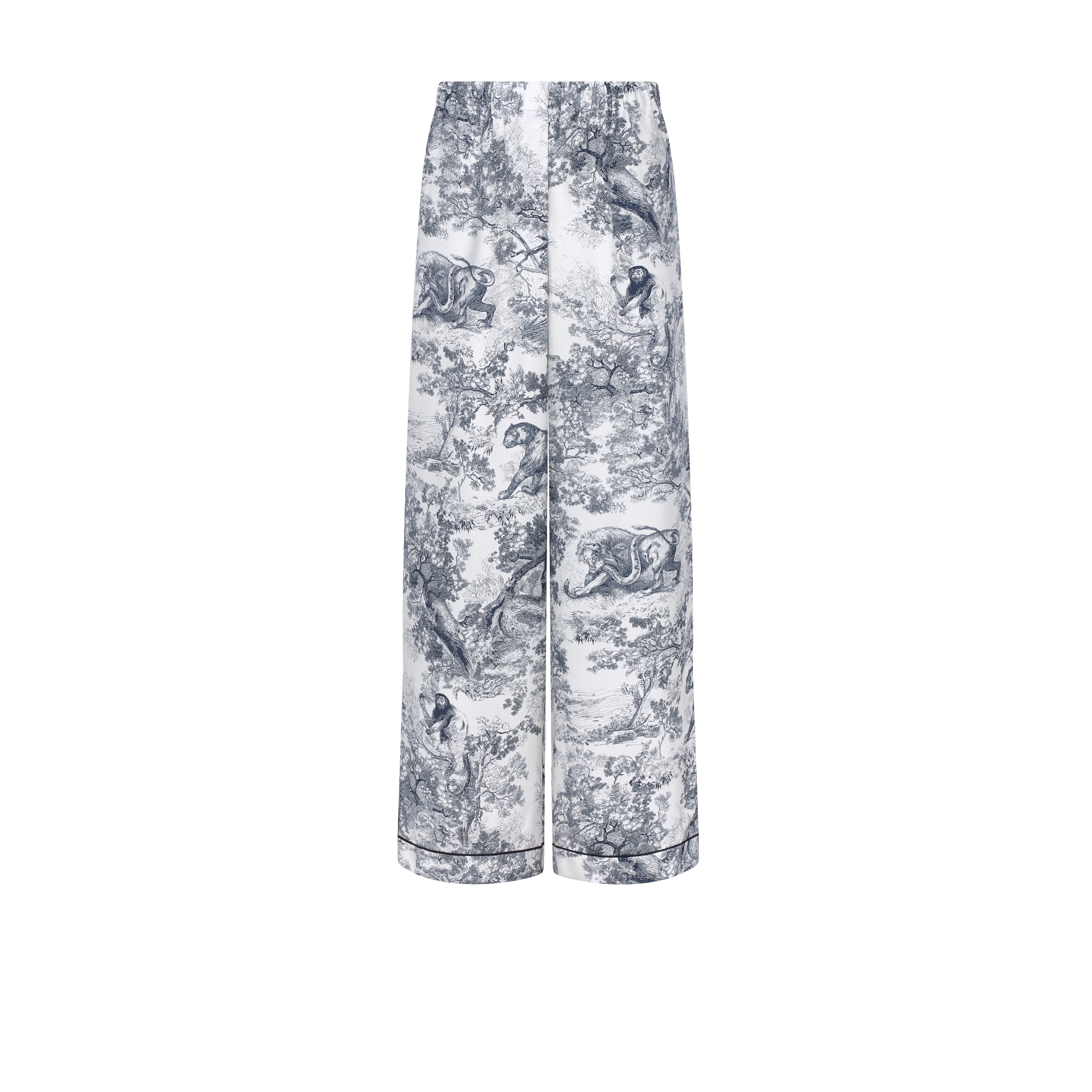 Dioriviera Dior Chez Moi Pants White and Navy Blue Toile de Jouy Silk Twill E01