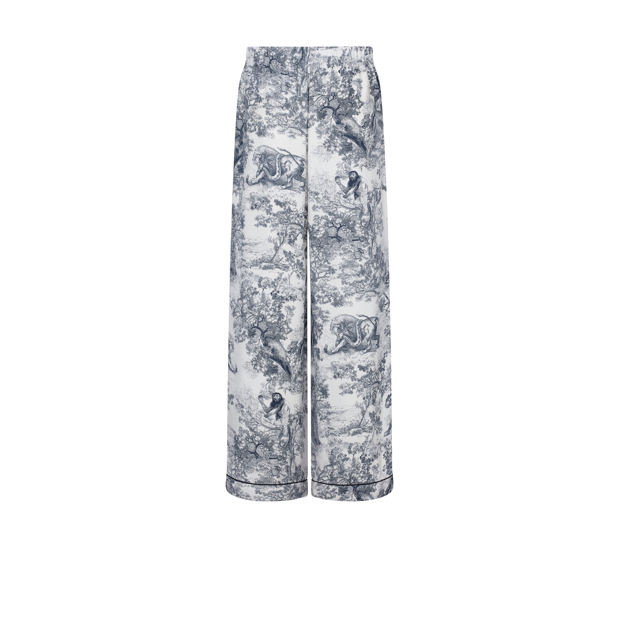 Dioriviera Dior Chez Moi Pants White and Navy Blue Toile de Jouy Silk Twill E08