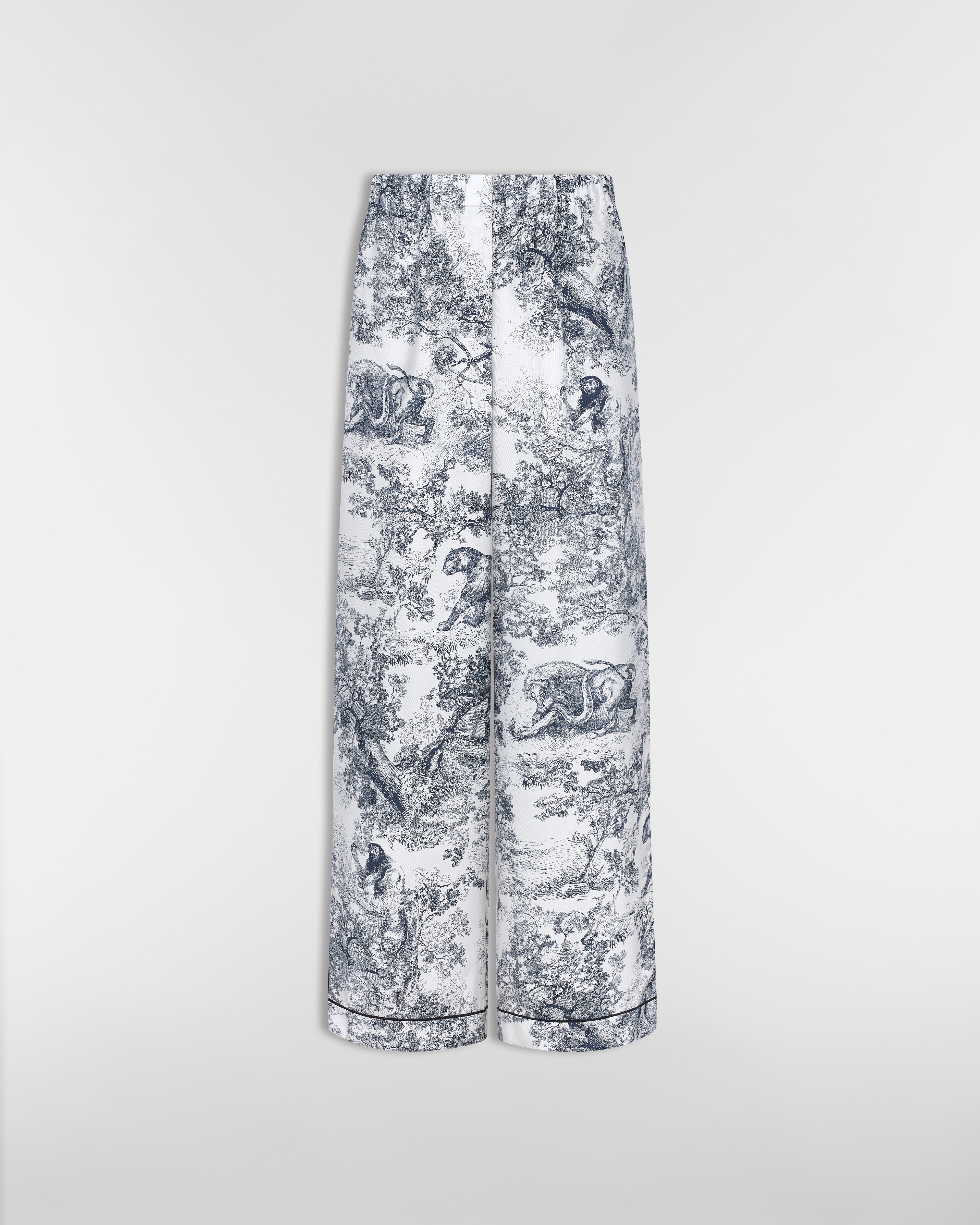 Dioriviera Dior Chez Moi Pants White and Navy Blue Toile de Jouy Silk Twill E01