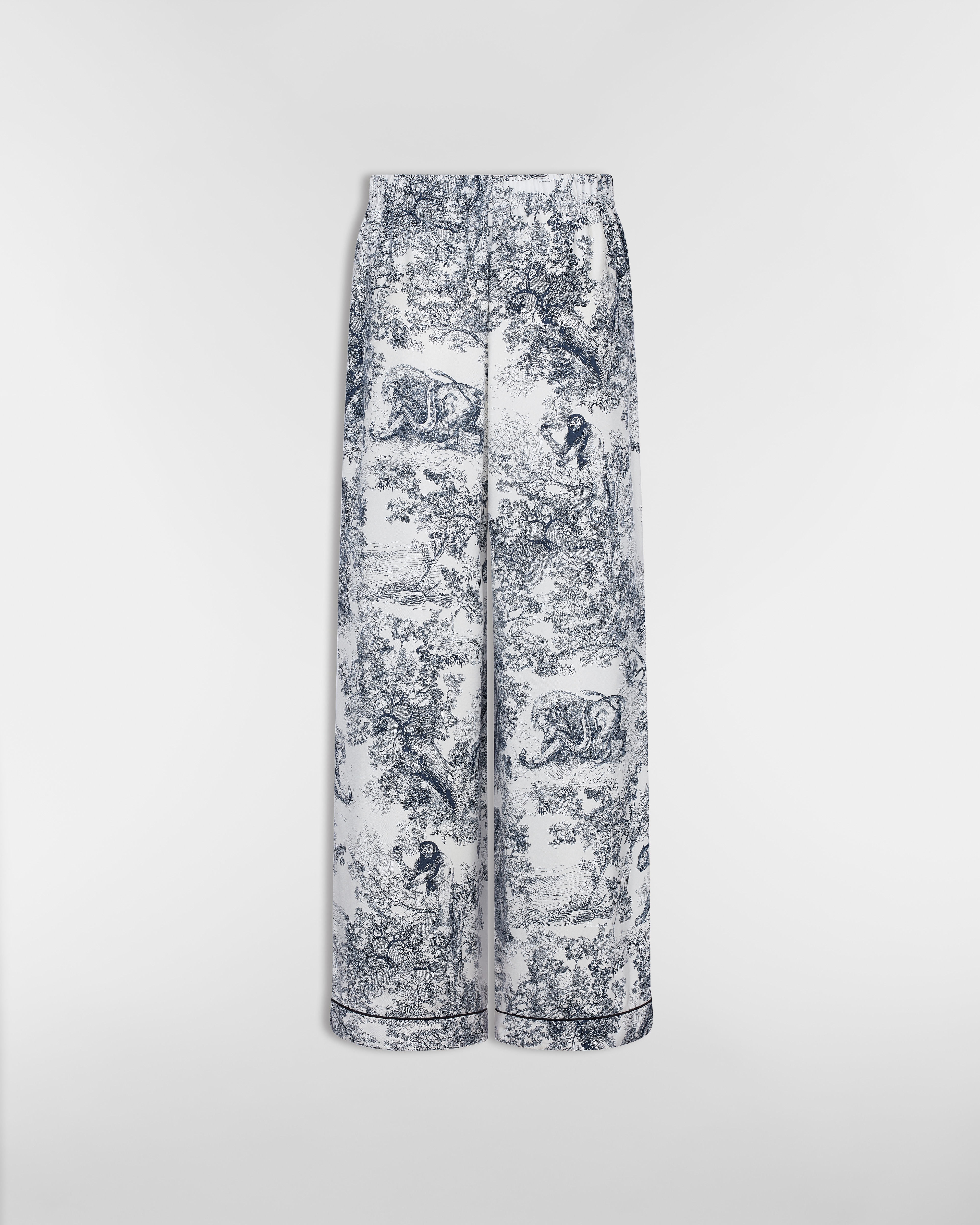 Dioriviera Dior Chez Moi Pants White and Navy Blue Toile de Jouy Silk Twill E08