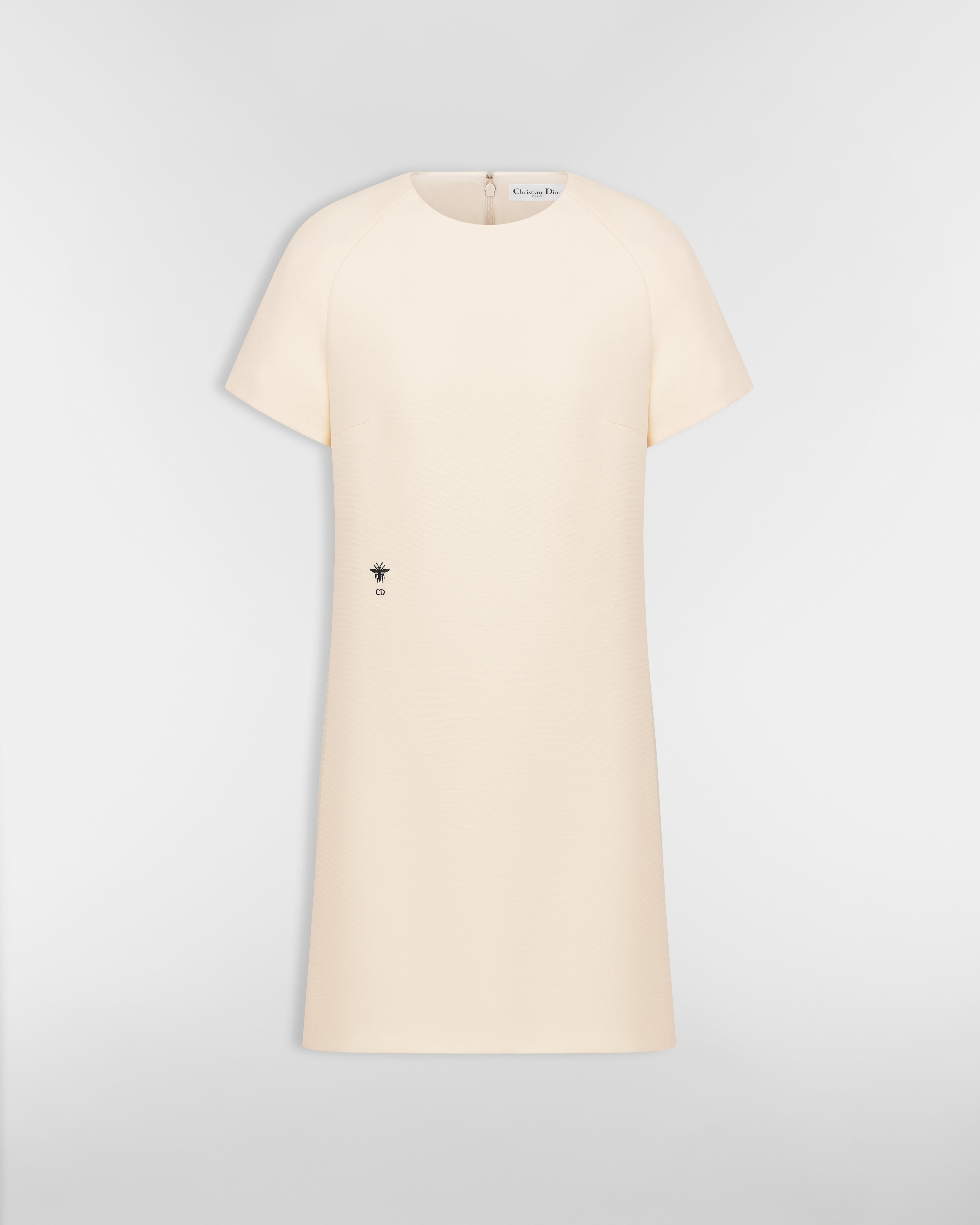 Kleid mit geradem Schnitt Wolle und Seide in Weiß E01