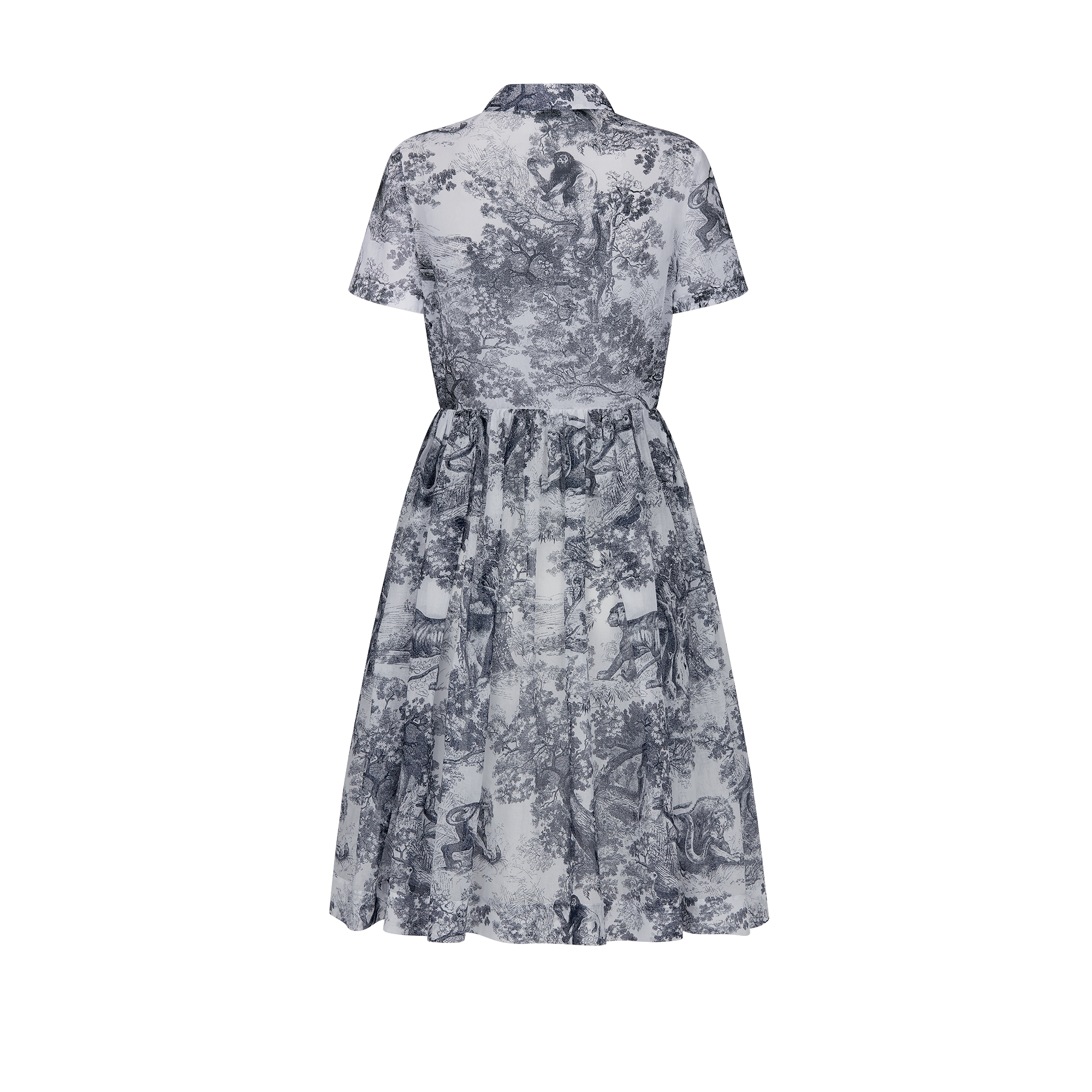 Mid-Length Shirtdress White and Navy Blue Toile de Jouy Sauvage Cotton Muslin E08