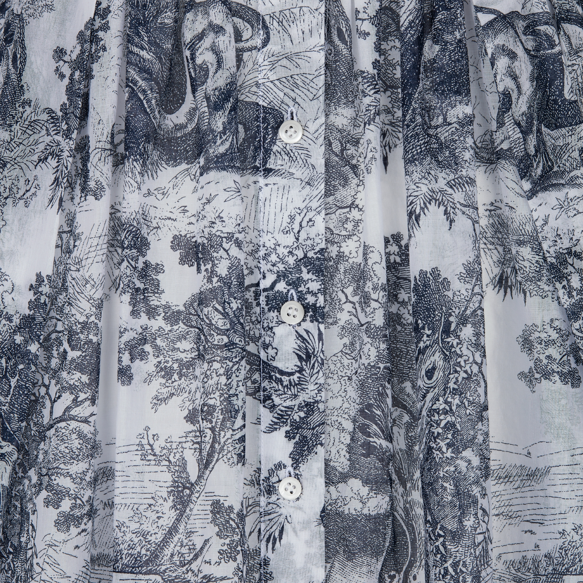 Mid-Length Shirtdress White and Navy Blue Toile de Jouy Sauvage Cotton Muslin E09