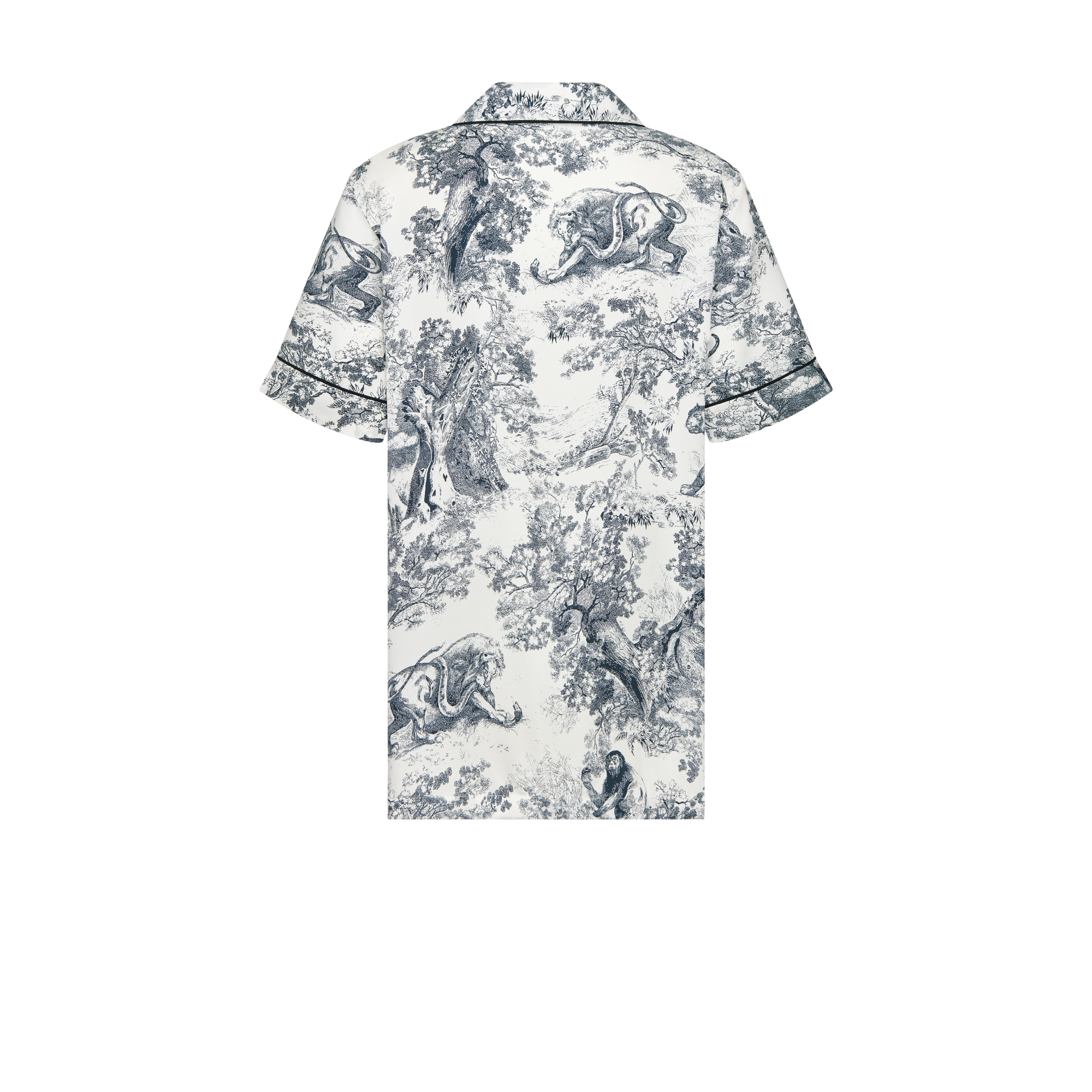 Dior Chez Moi Short-Sleeved Shirt White and Navy Blue Toile de Jouy Silk Twill E08