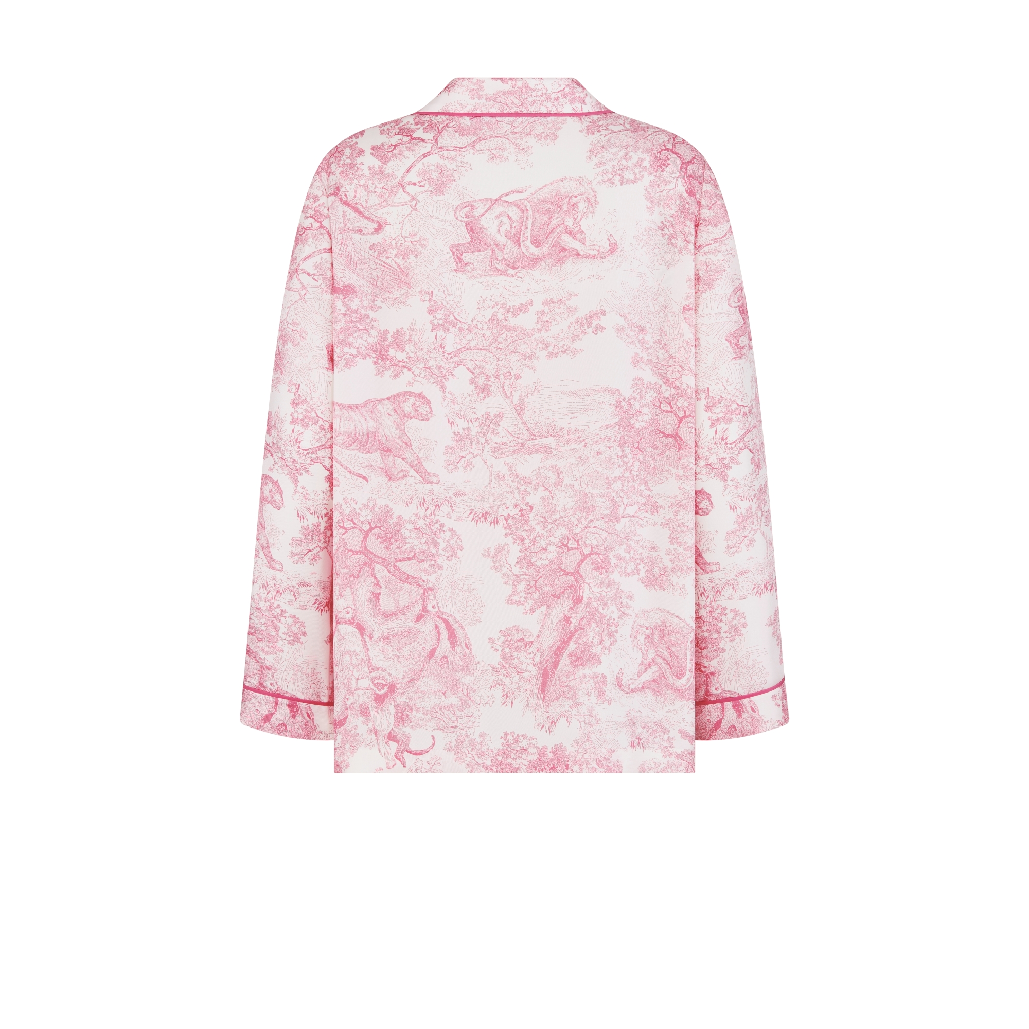 Dioriviera Shirt White Silk Twill with Cherry Blossom Pink Toile de Jouy Sauvage Motif E08