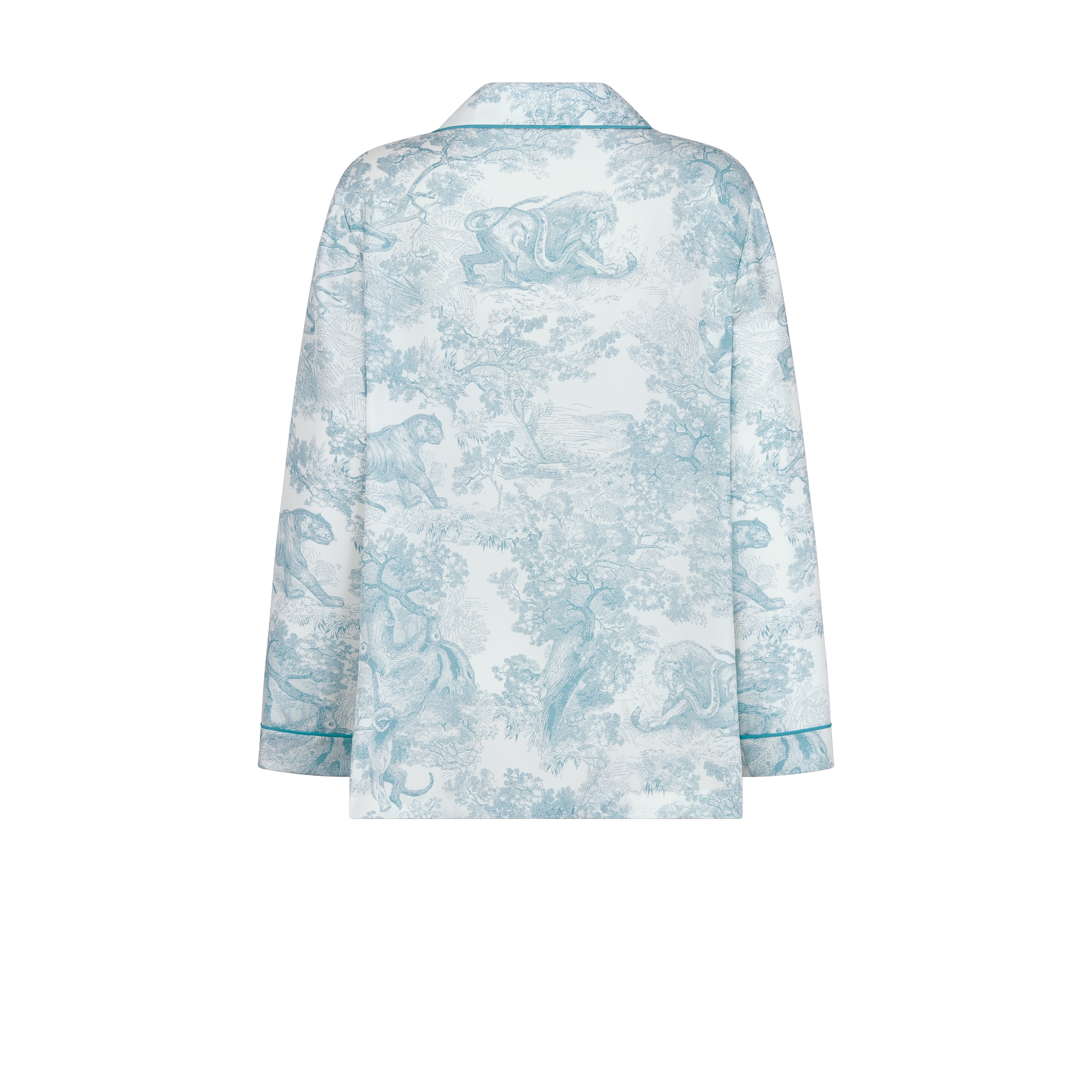 Dioriviera-shirt Witte zijden keperstof met lelietje-van-dalen-groen Toile de Jouy Sauvage-motief E08