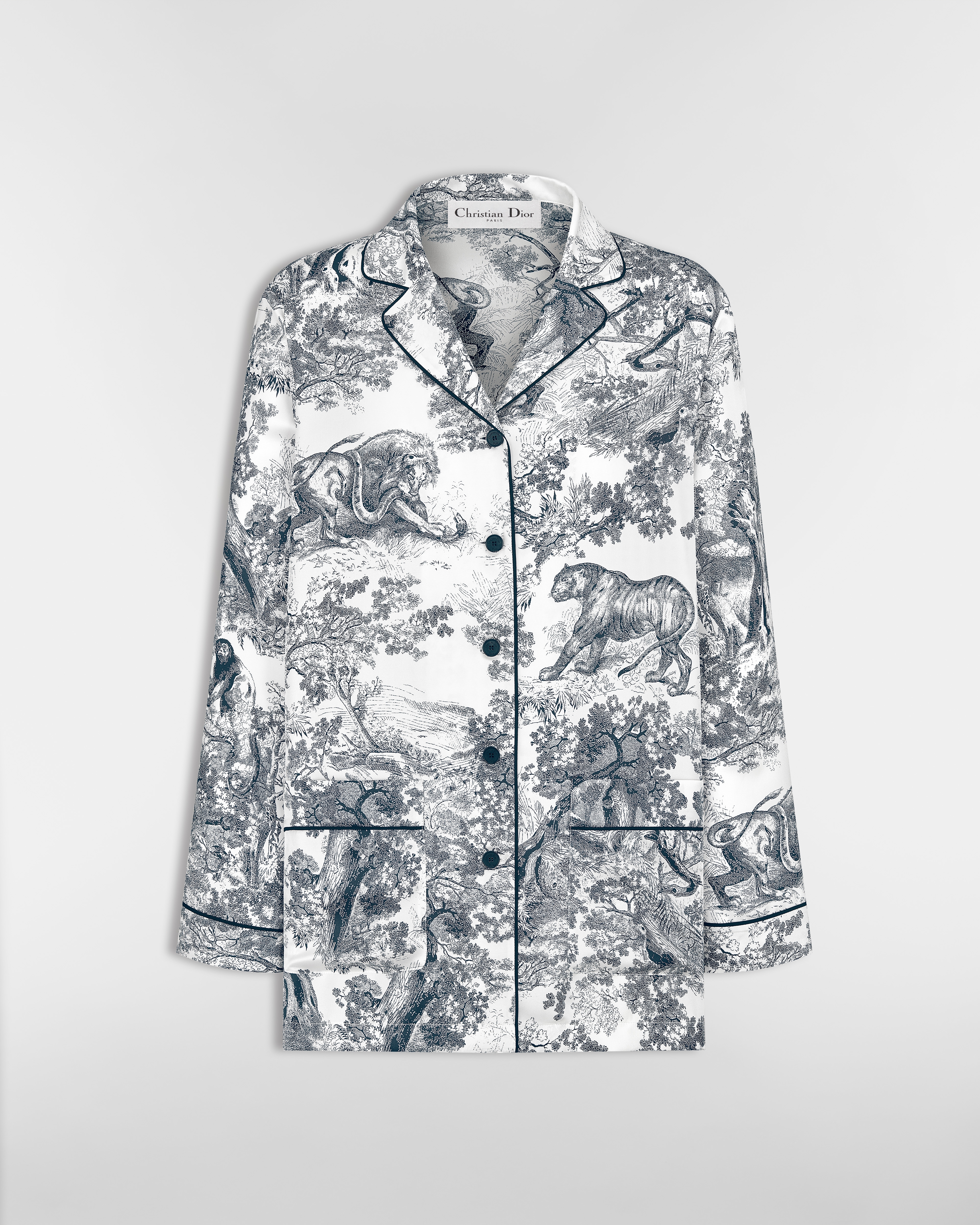 Dioriviera Dior Chez Moi Shirt White and Navy Blue Toile de Jouy Silk Twill E01