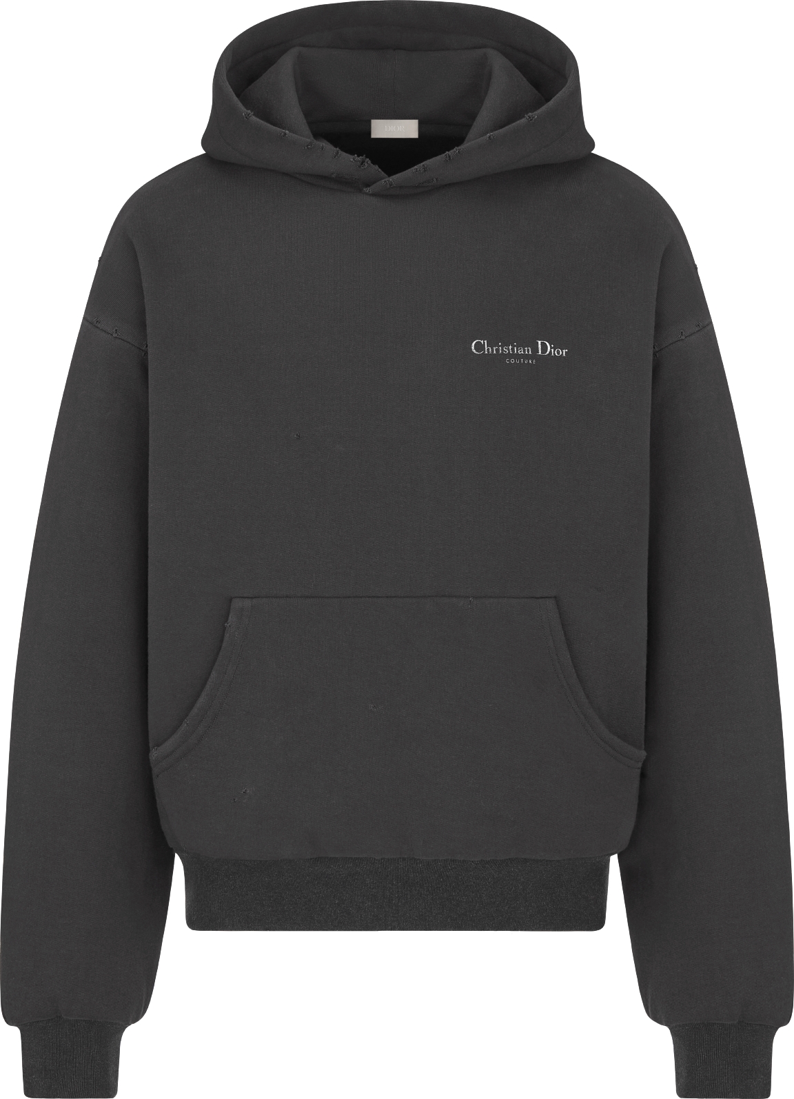 Christian Dior Couture Hooded Lined Sweatshirt Black Distressed-Effect ...