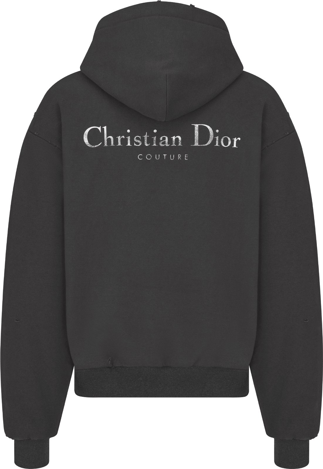 Christian Dior Couture Hooded Lined Sweatshirt Black Distressed Effect Cotton Fleece DIOR