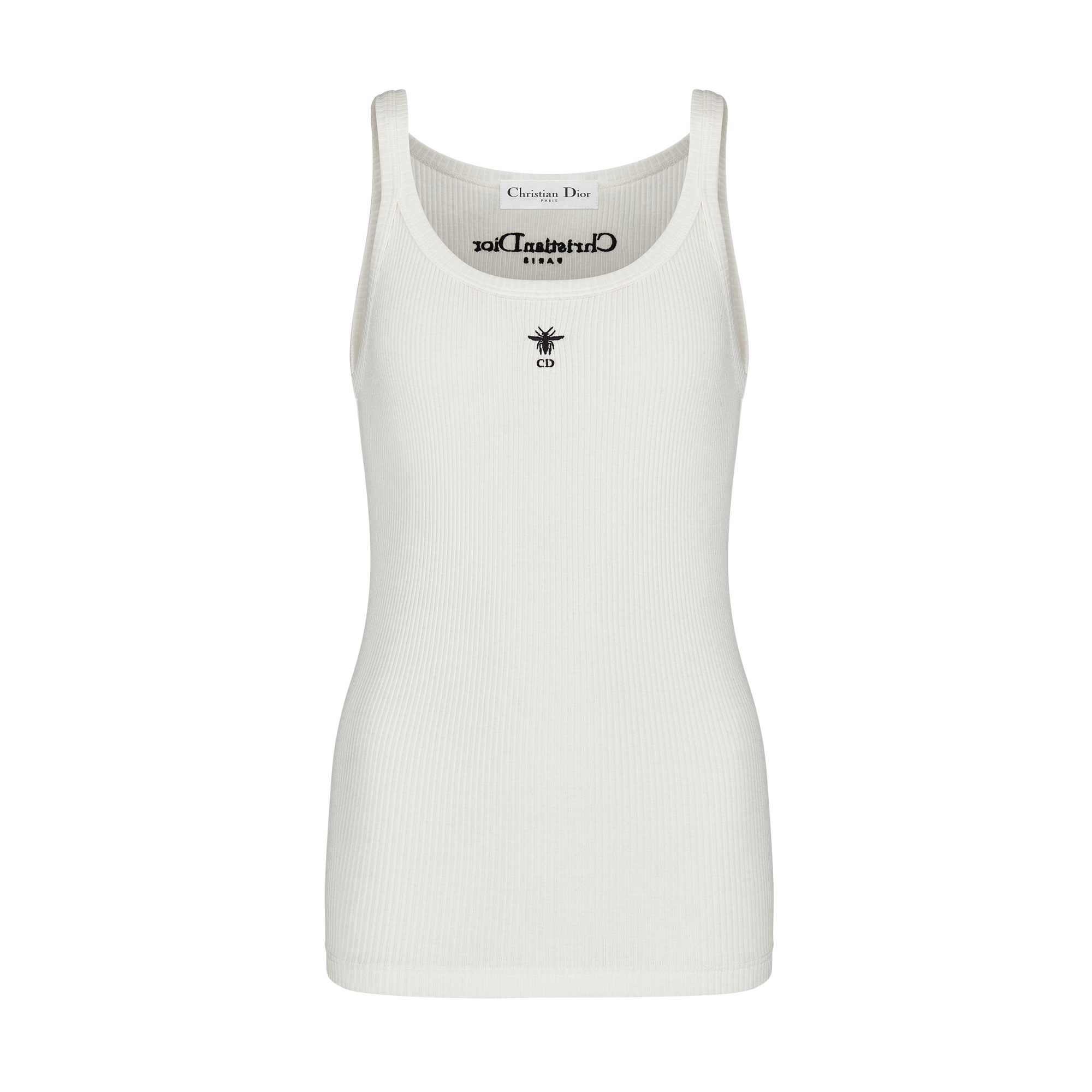 Tank Top White Ribbed Cotton Jersey E01