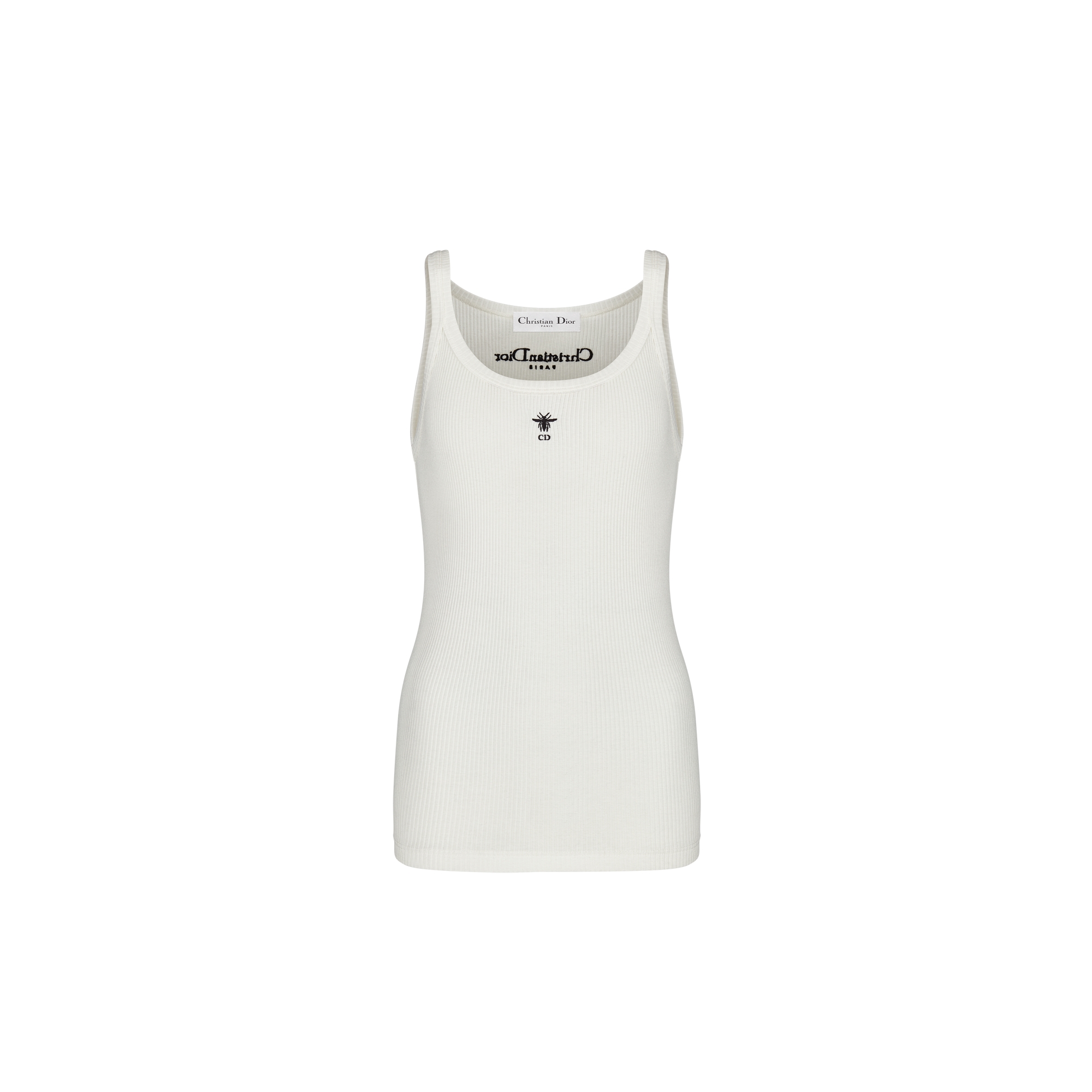Tank Top White Ribbed Cotton Jersey E01