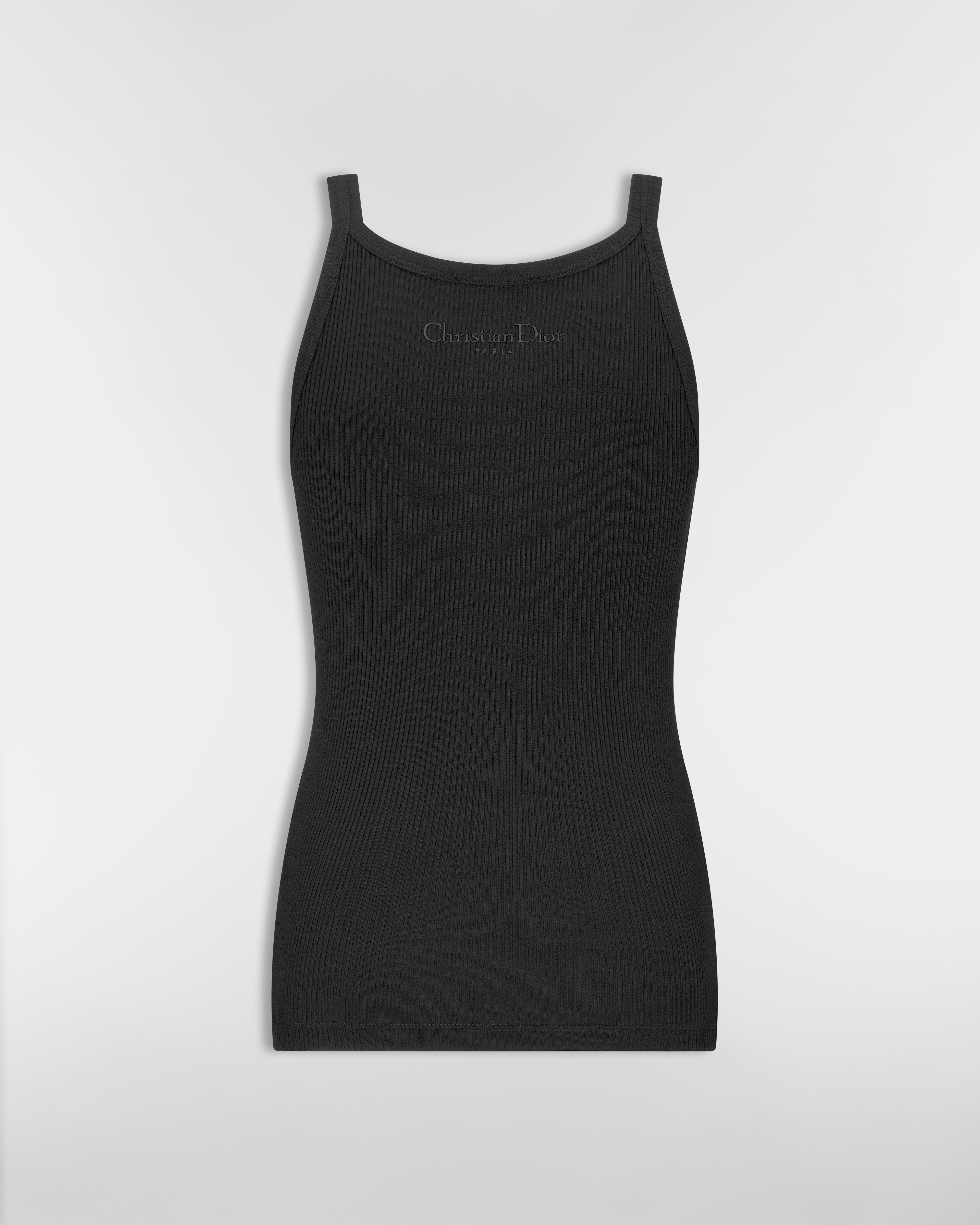 Tank Top Black Ribbed Cotton Jersey E08