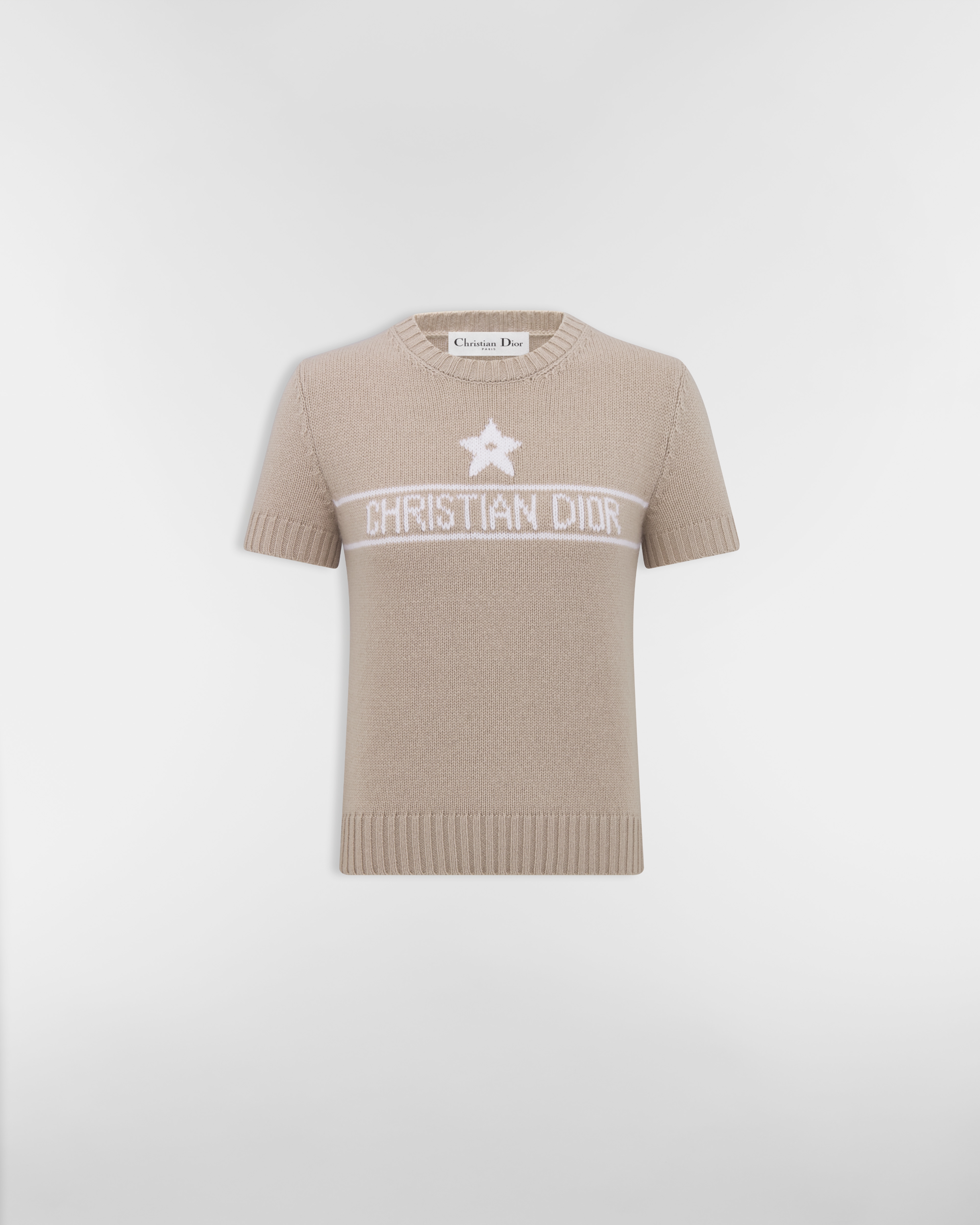 Truitje met korte mouwen Breisel van beige kasjmier E01