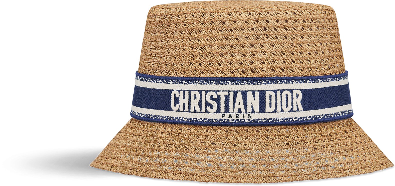 D-Bobby Small Brim Hat Straw with Navy Blue and Ecru Embroidered Band ...