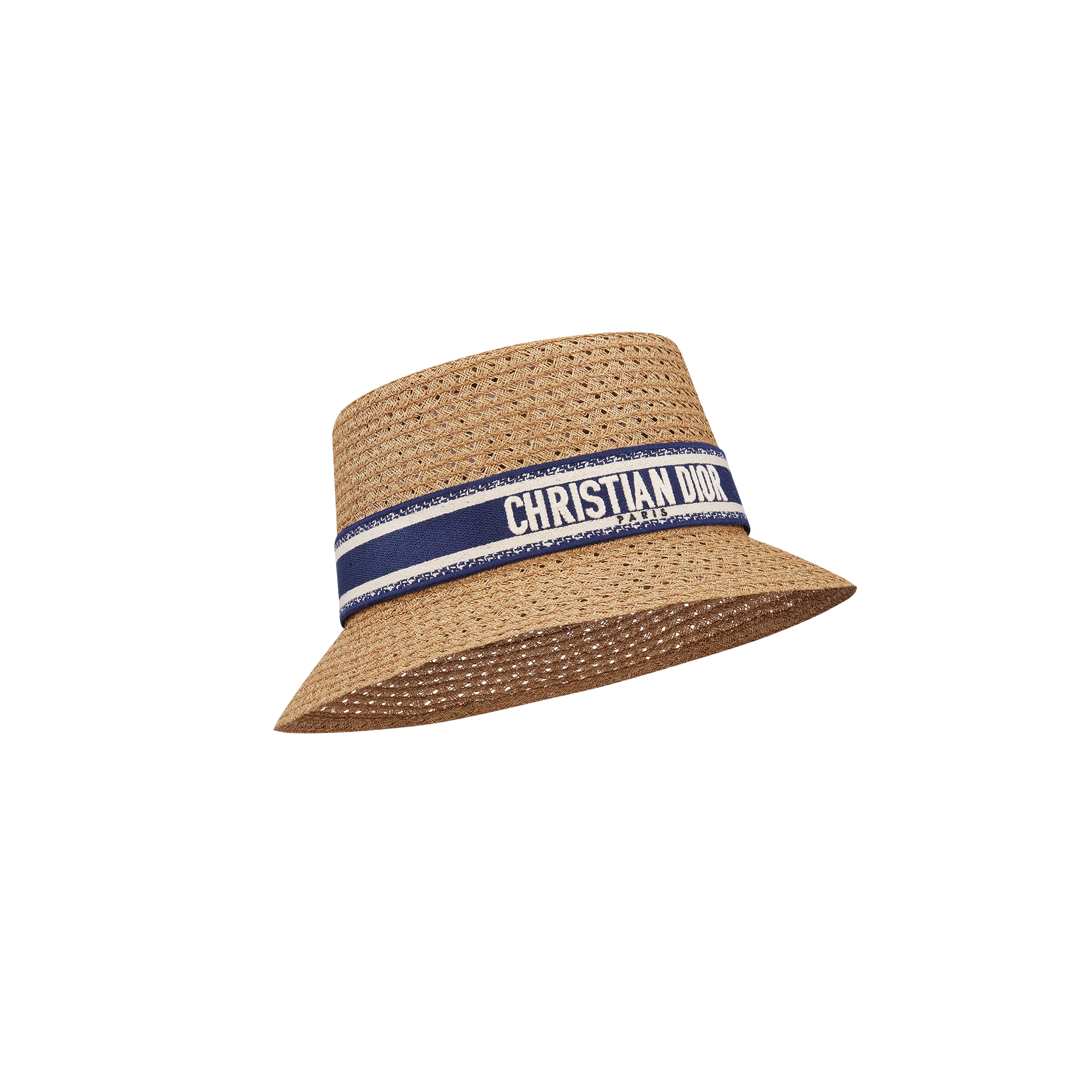  ฟางและตกแต่งด้วยแถบปักสีน้ำเงินเนวี่และสีเอครู