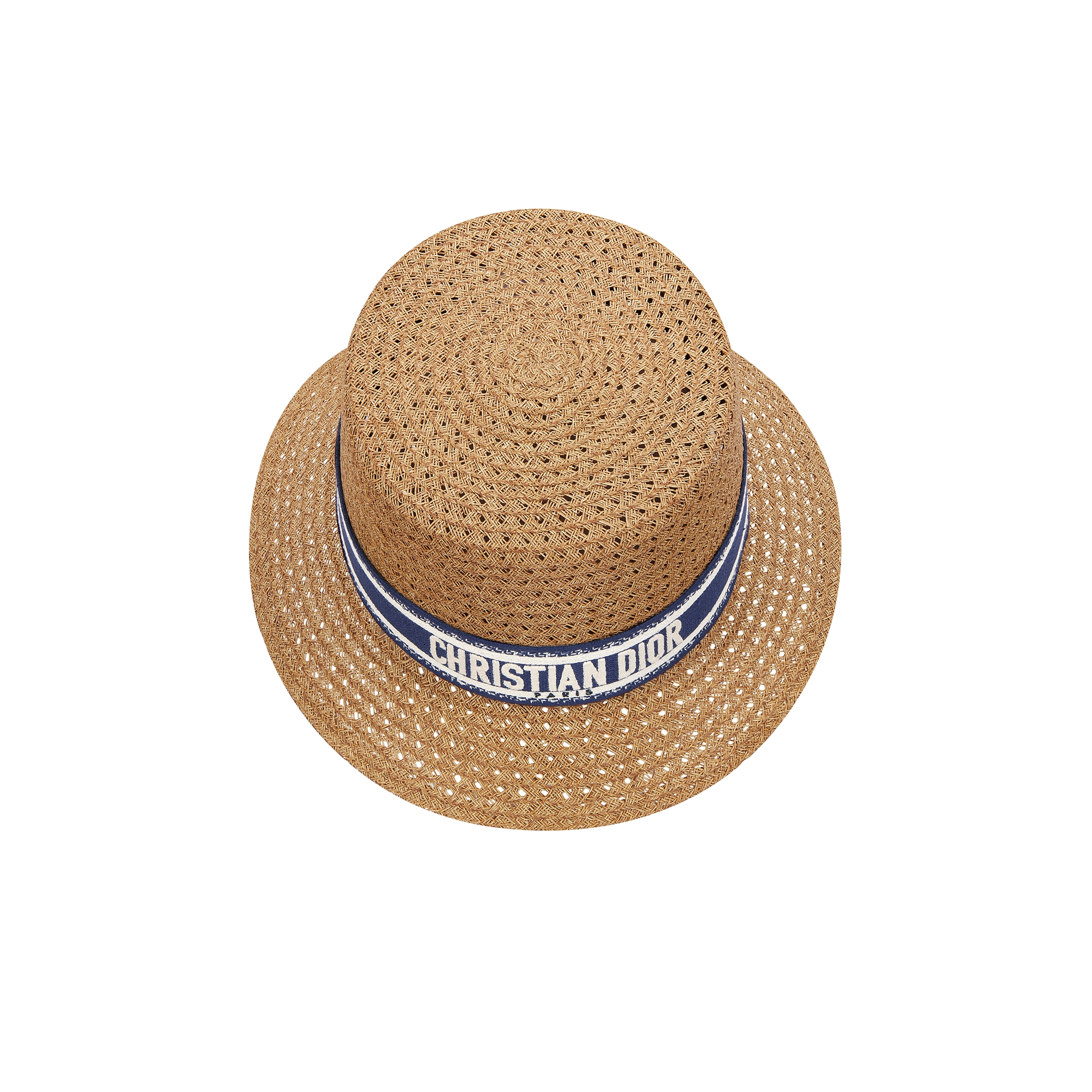 D-Bobby Small Brim Hat Straw with Navy Blue and Ecru Embroidered Band E06