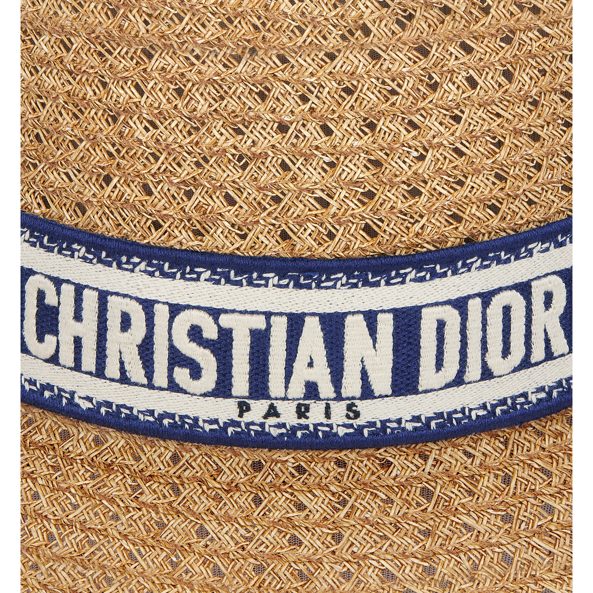 D-Bobby Small Brim Hat Straw with Navy Blue and Ecru Embroidered Band E09